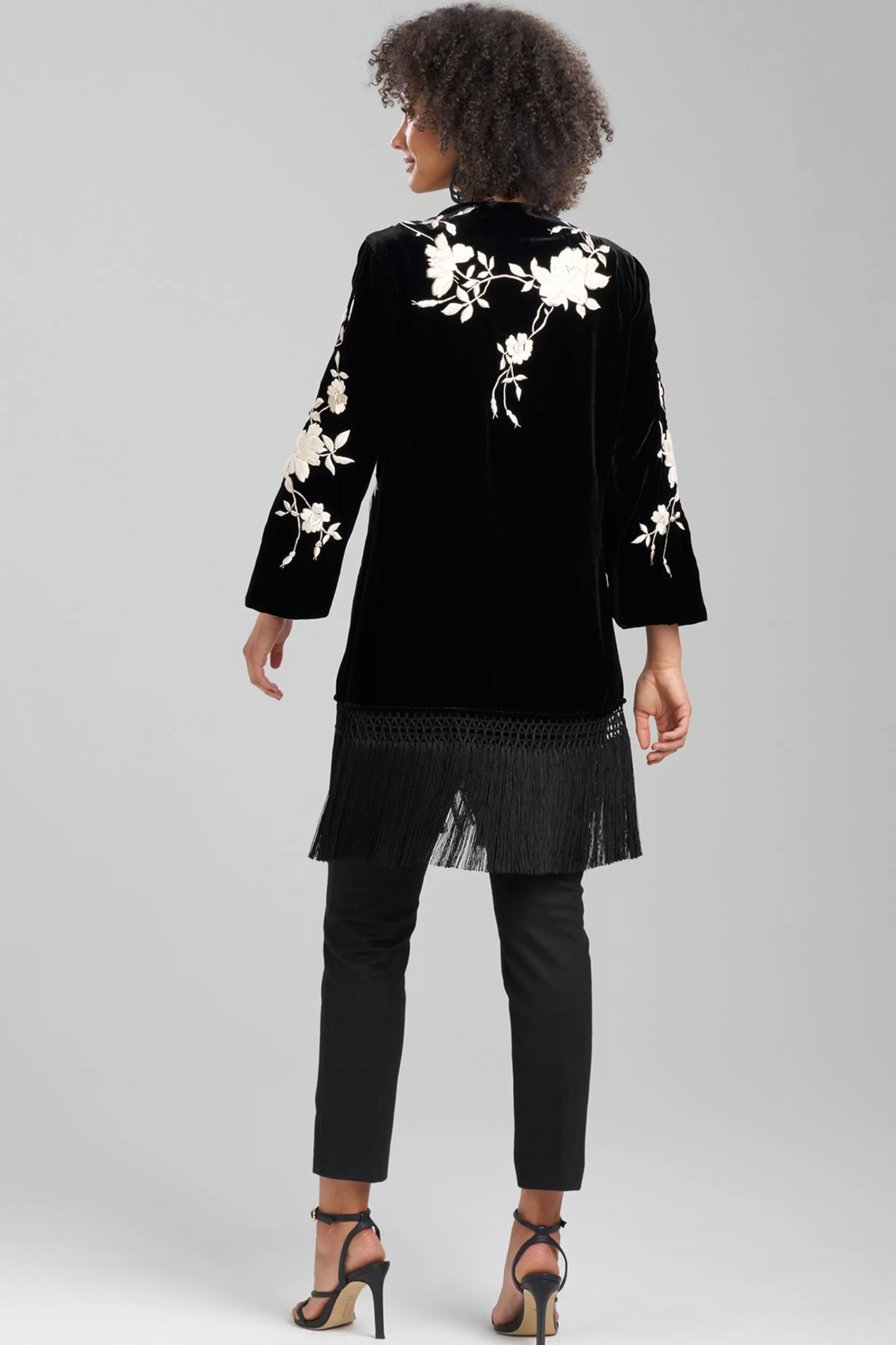 Natori Tops, Shirts & Tunics | Couture Tops<Couture Velvet Silk Embroidered Fringe Tunic Black