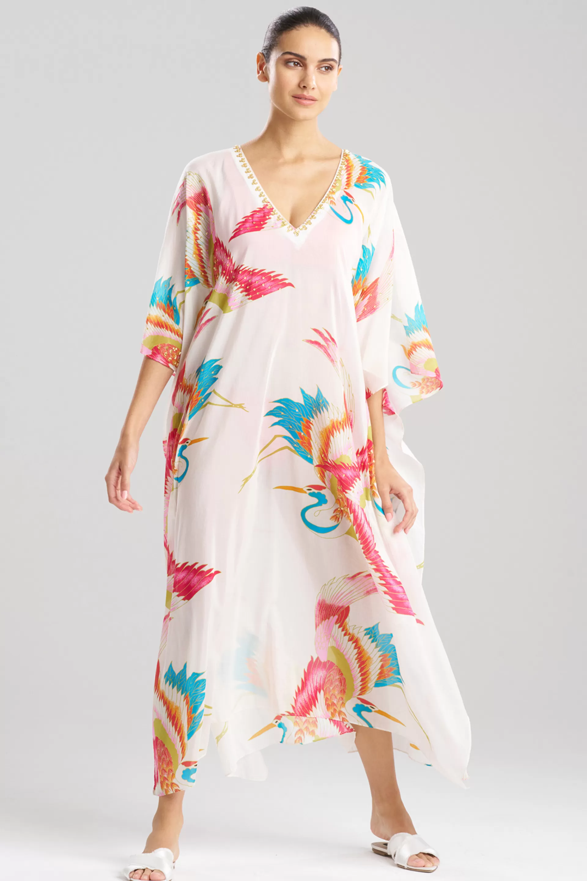 Natori Beach Caftans<Crane Cotton Silk Sequined Sheer Caftan