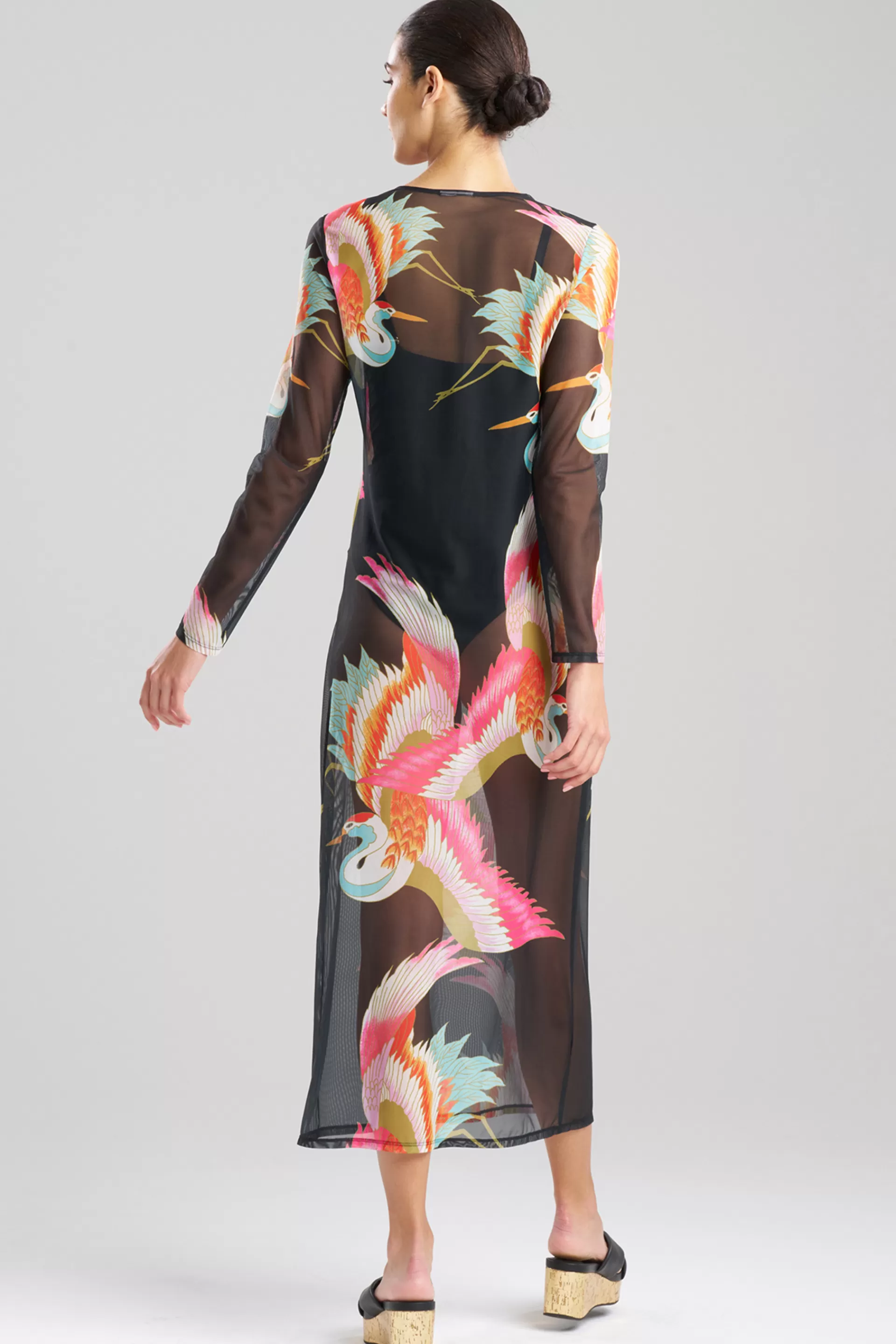 Natori Honeymoon | Beach Dresses<Crane Mesh Long Sleeve Sheer Dress Black Multi