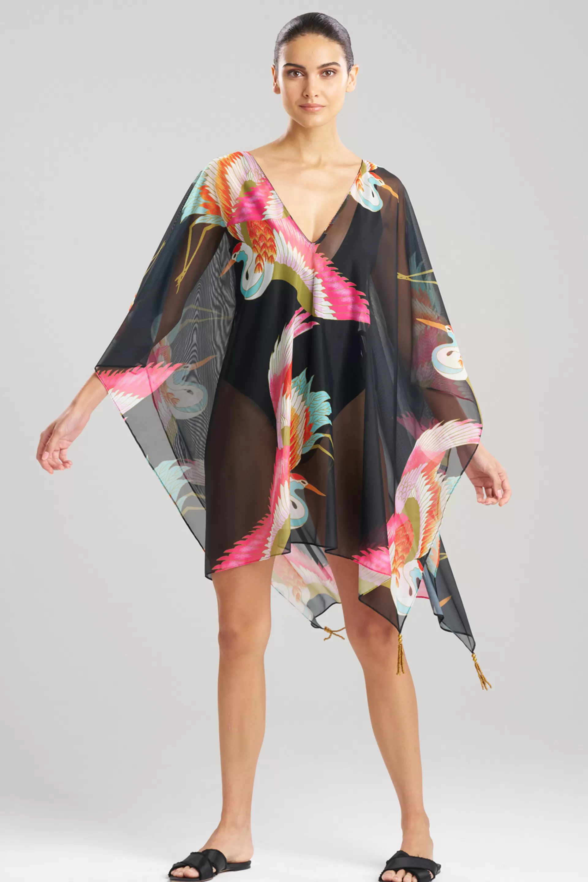 Natori Honeymoon<Crane Mesh Sheer Cover-Up Black Multi