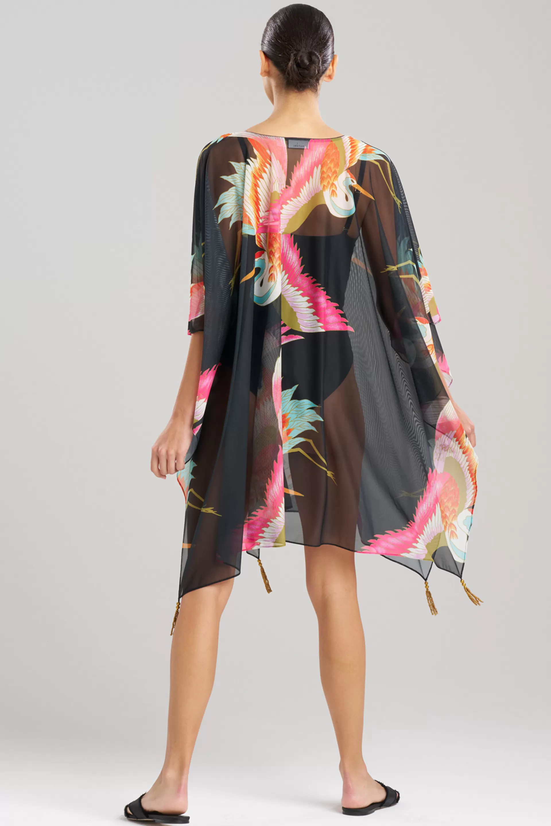 Natori Honeymoon<Crane Mesh Sheer Cover-Up Black Multi