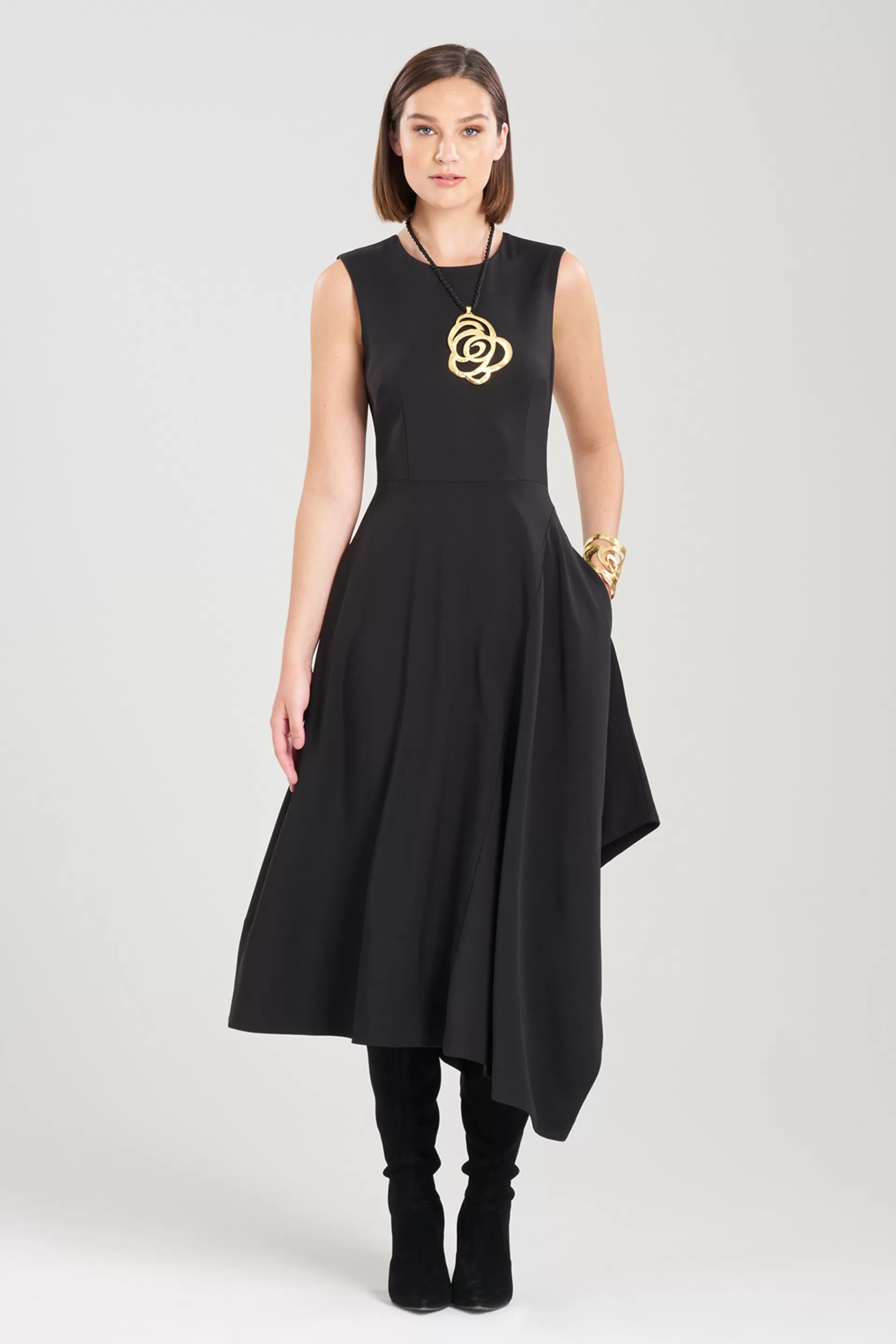 Natori Dresses | Wedding Guest Dresses<Crepe Asymmetrical Belted Dress Black