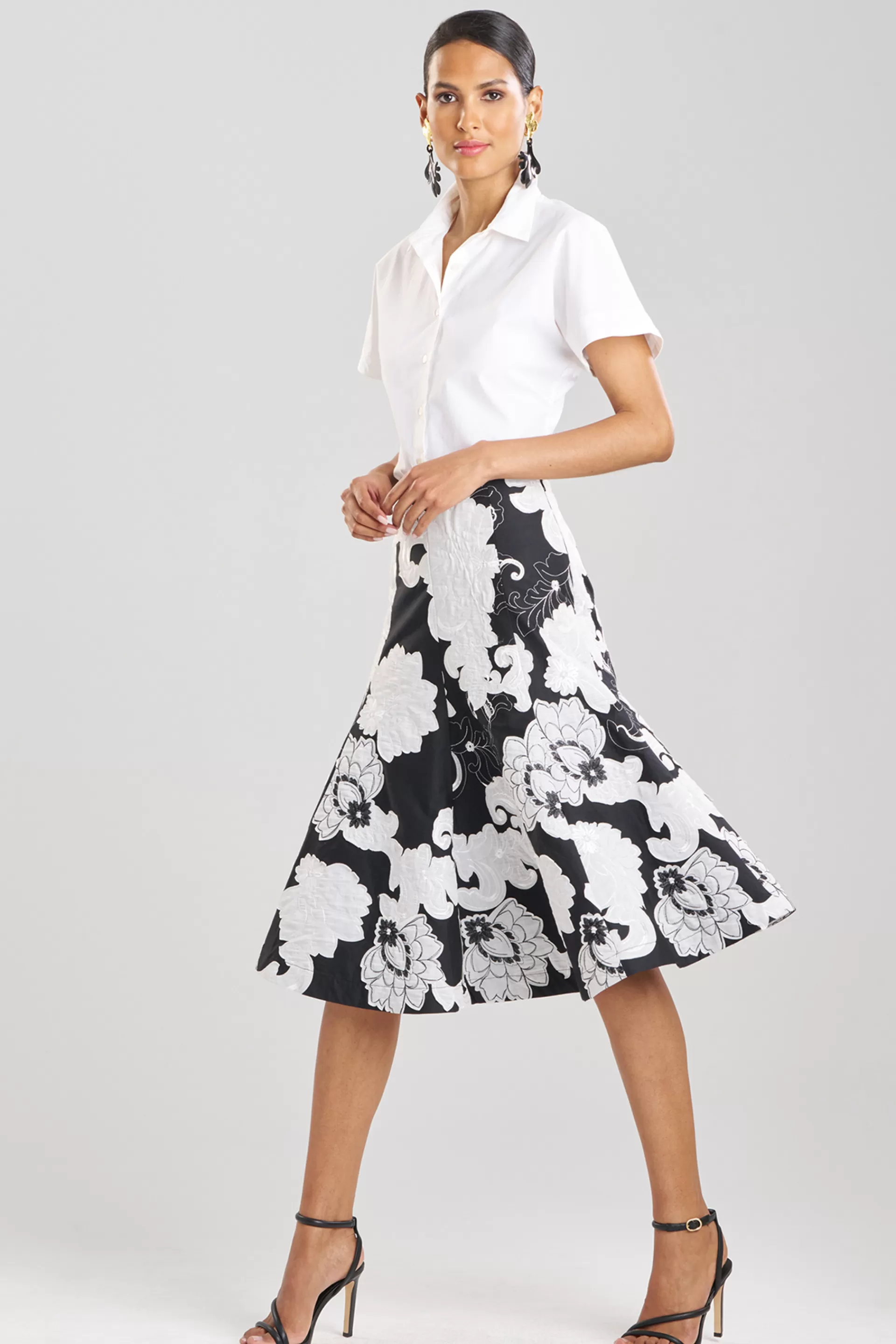 Natori Pants, Skirts & Shorts<Cressida Applique Flair Skirt Black Cream