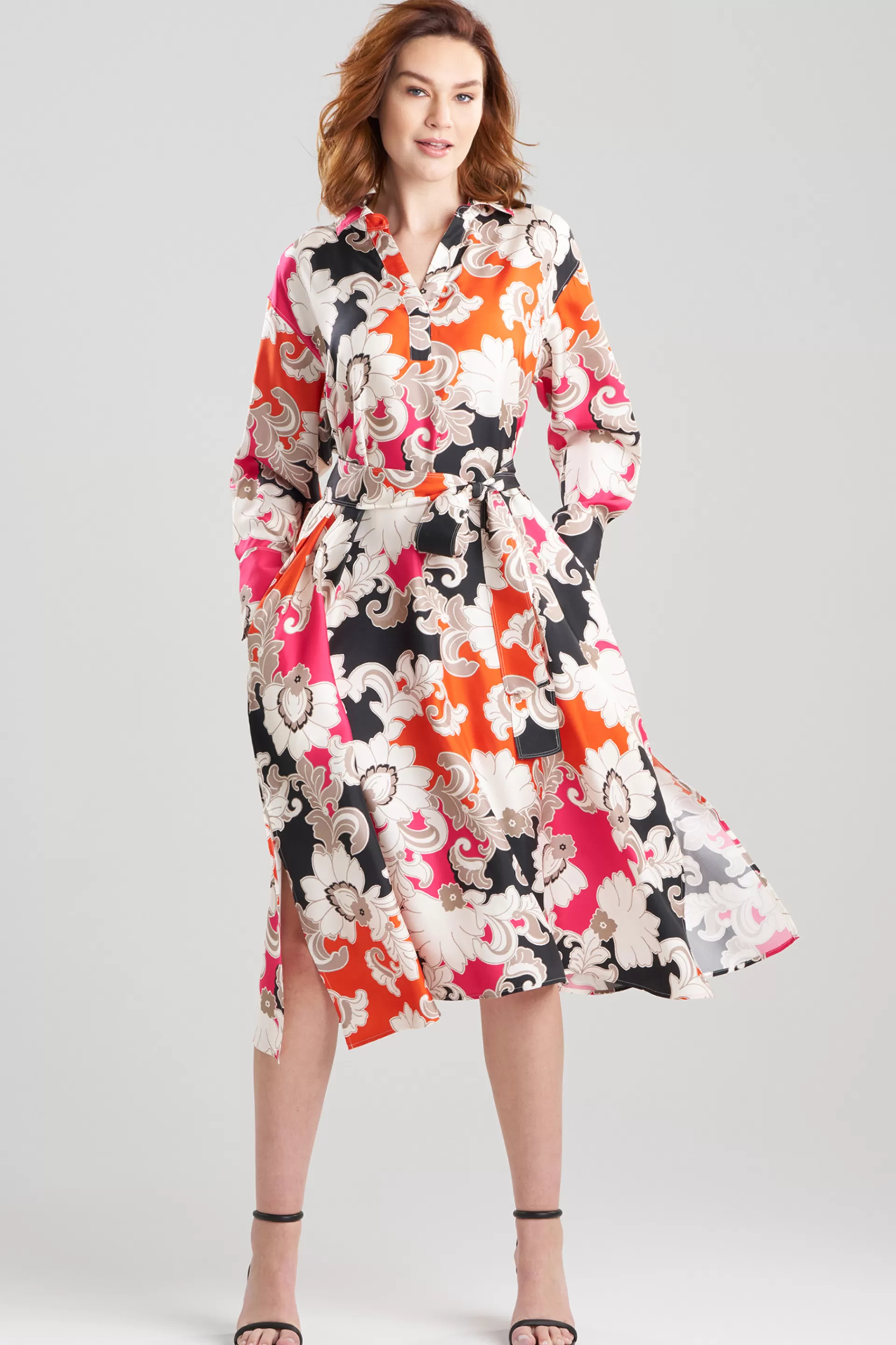 Natori Dresses<Cressida Printed Silk Twill Oversized Shirtdress Multi Combo