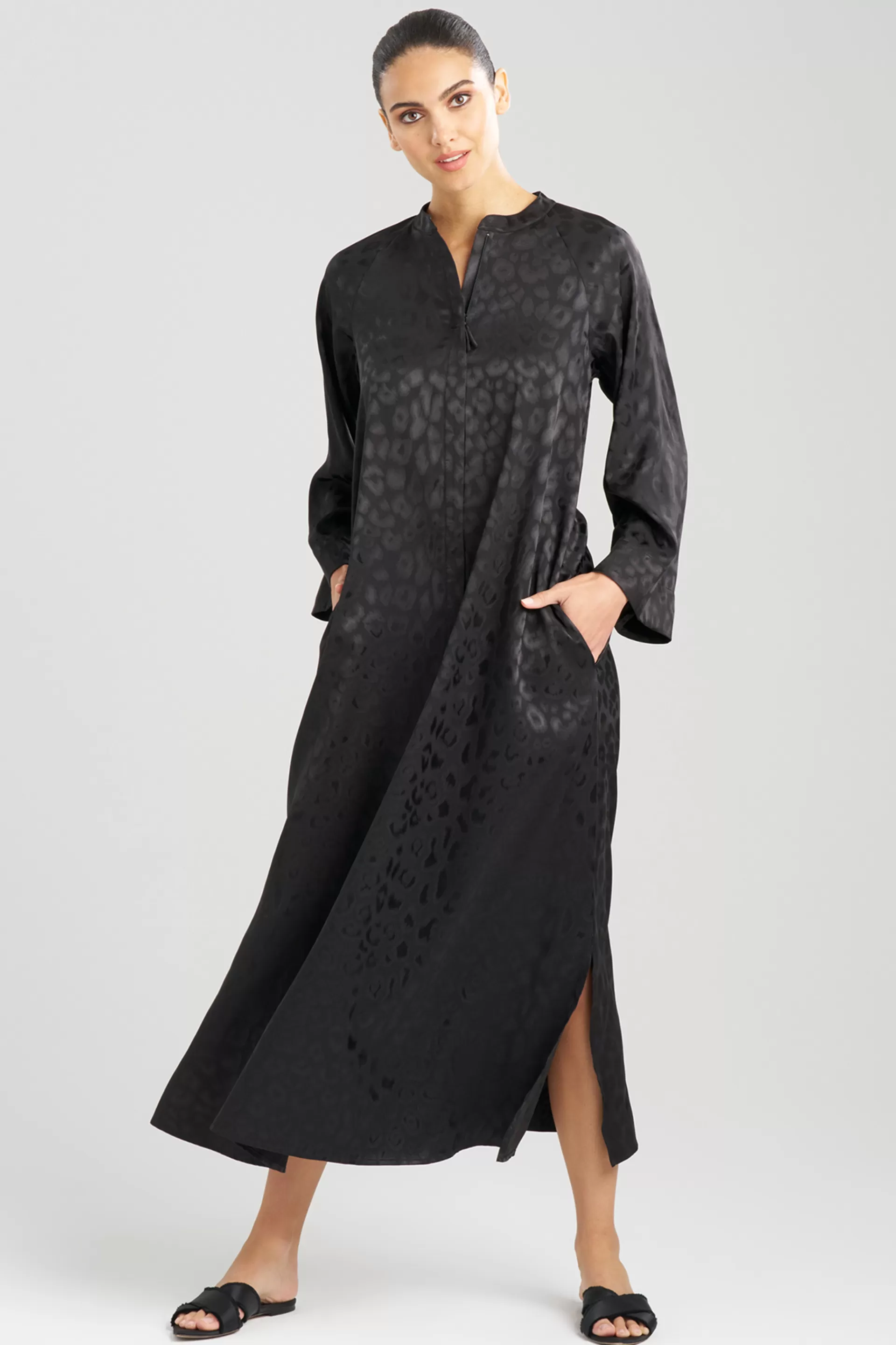 Natori Caftans | Caftan Dresses<Decadence Mandarin Zip Caftan Black