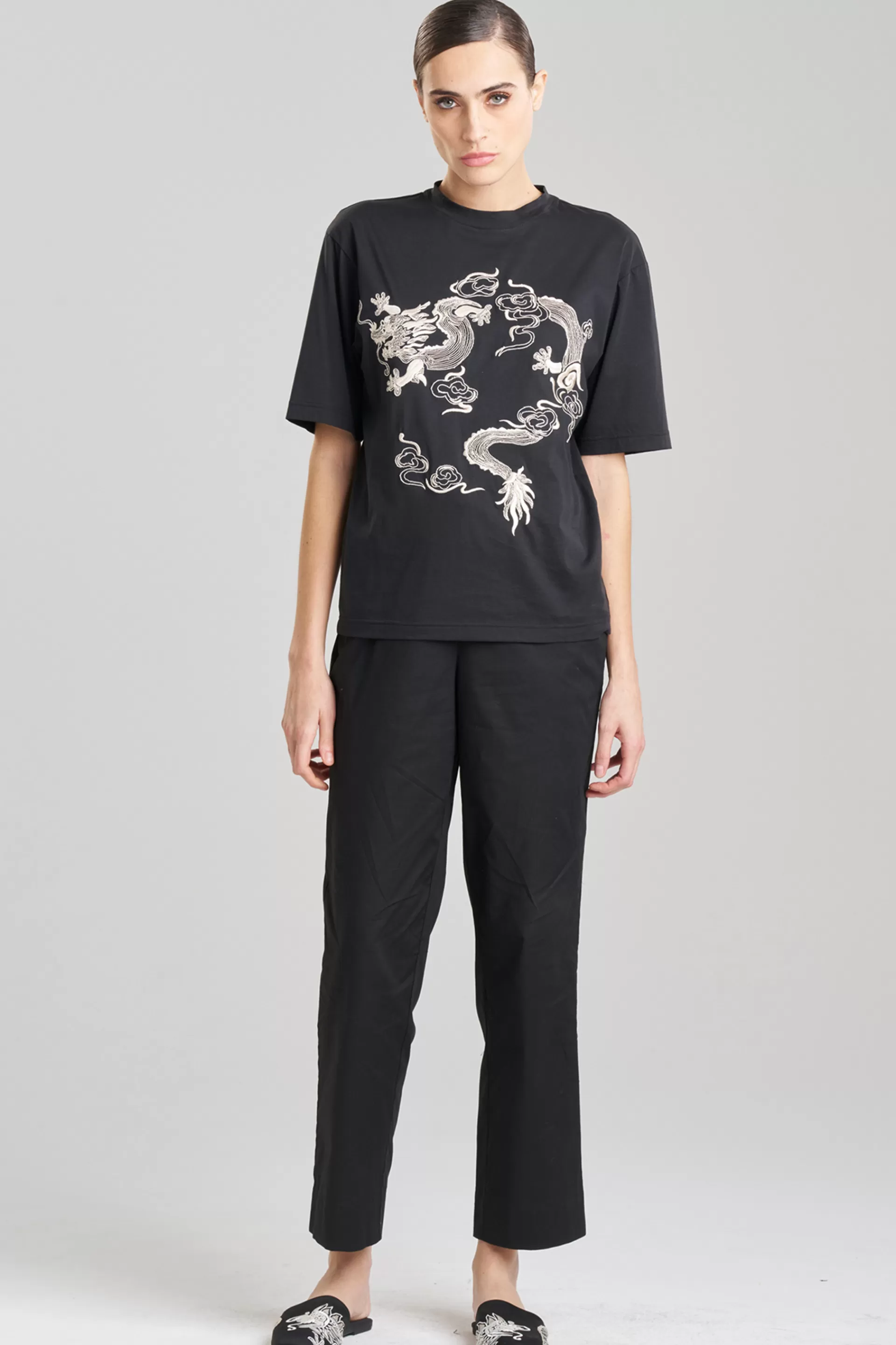 Natori Unisex | Tops, Shirts & Tunics<Dragon Cotton Jersey Embroidered Unisex Shirt Black