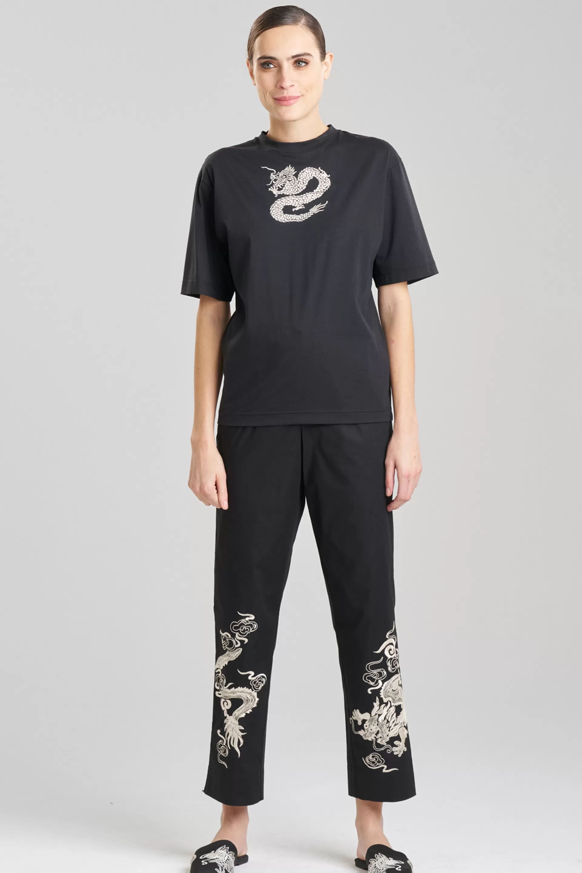 Natori Unisex | Tops, Shirts & Tunics<Dragon Cotton Jersey Embroidered Unisex T-Shirt Black