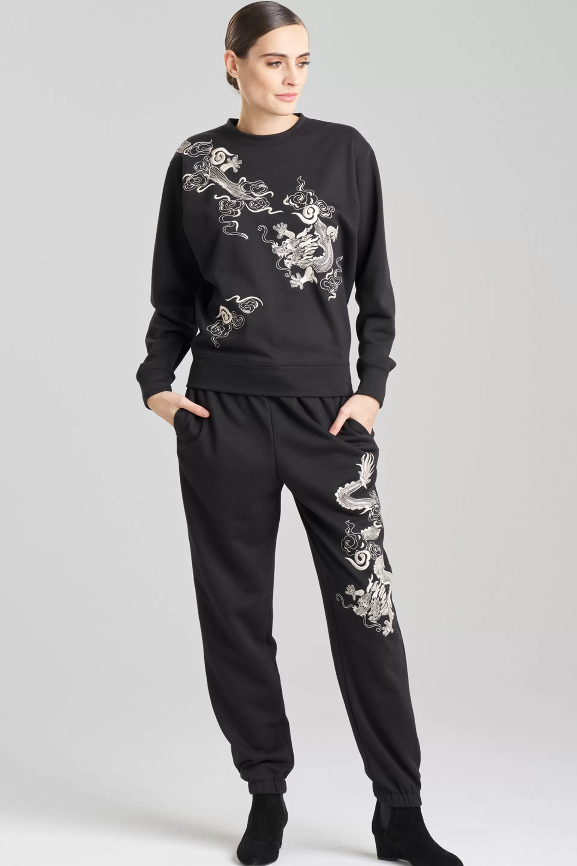 Natori Lounge Tops | Cardigans & Hoodies<Dragon French Terry Embroidered Unisex Sweater Black