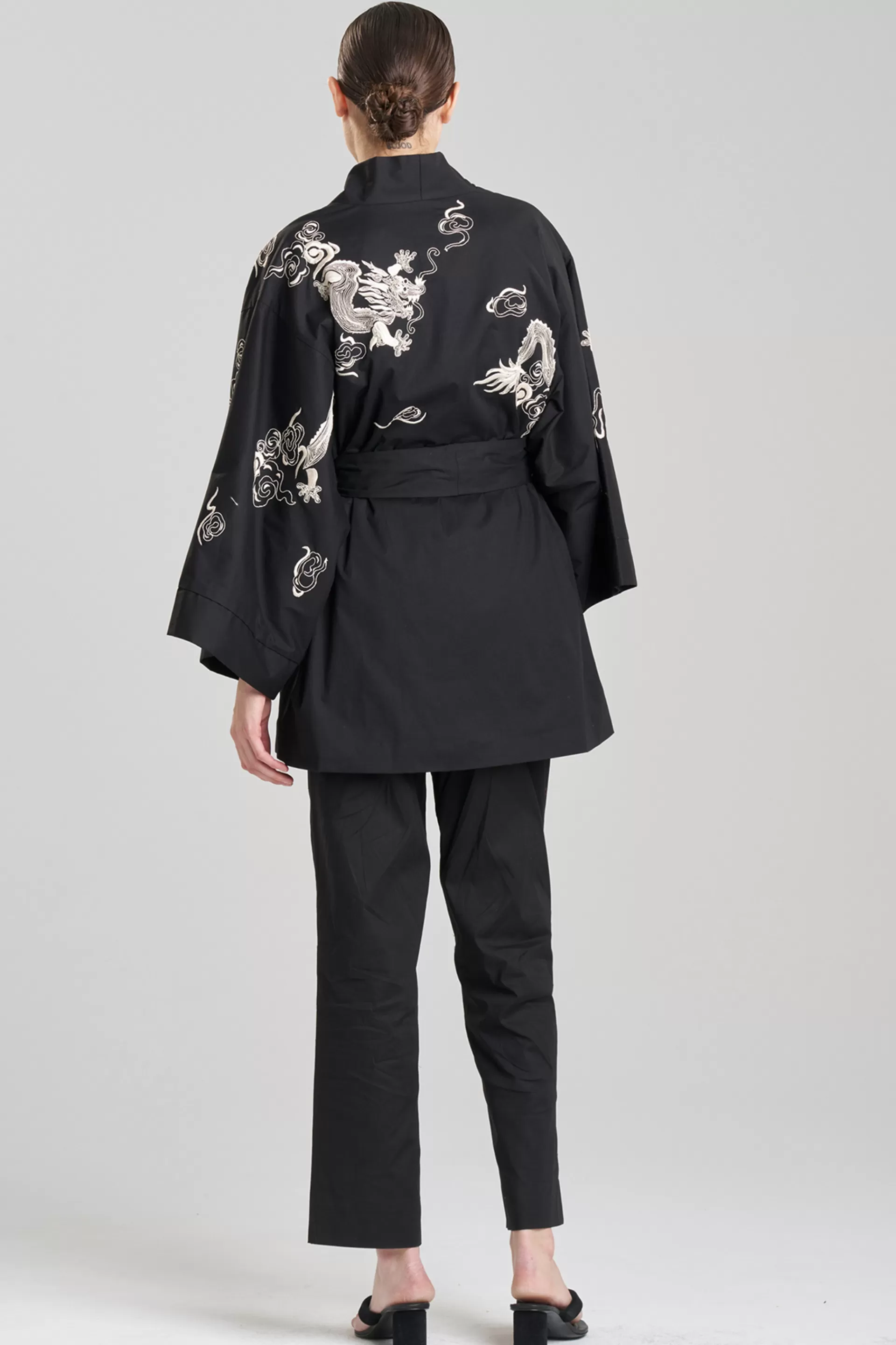 Natori Robes & Kimonos | Unisex<Dragon Techno Poplin Embroidered Unisex Kimono Black