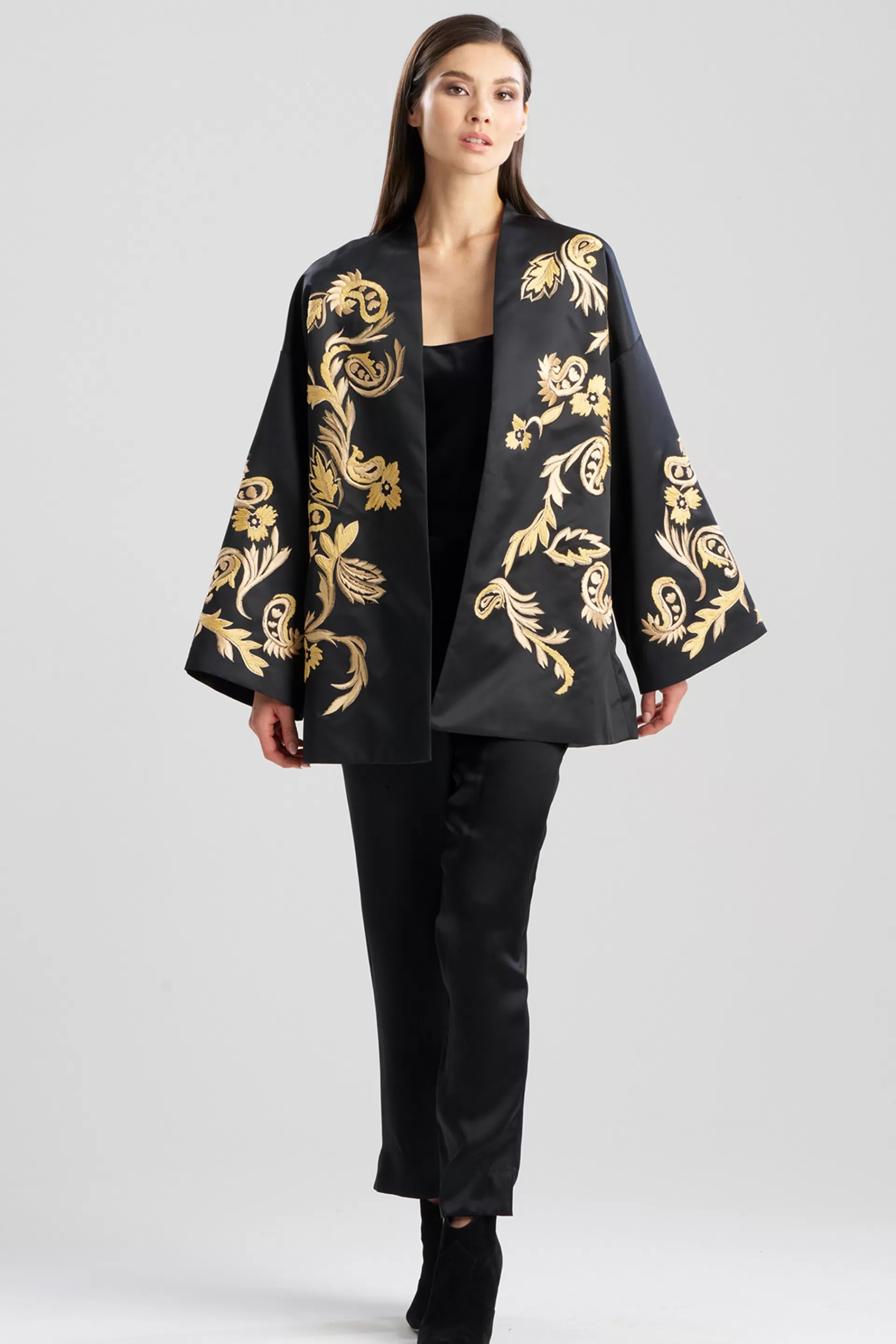 Natori Jackets & Outerwear<Duchess Satin Embroidered Coat Black