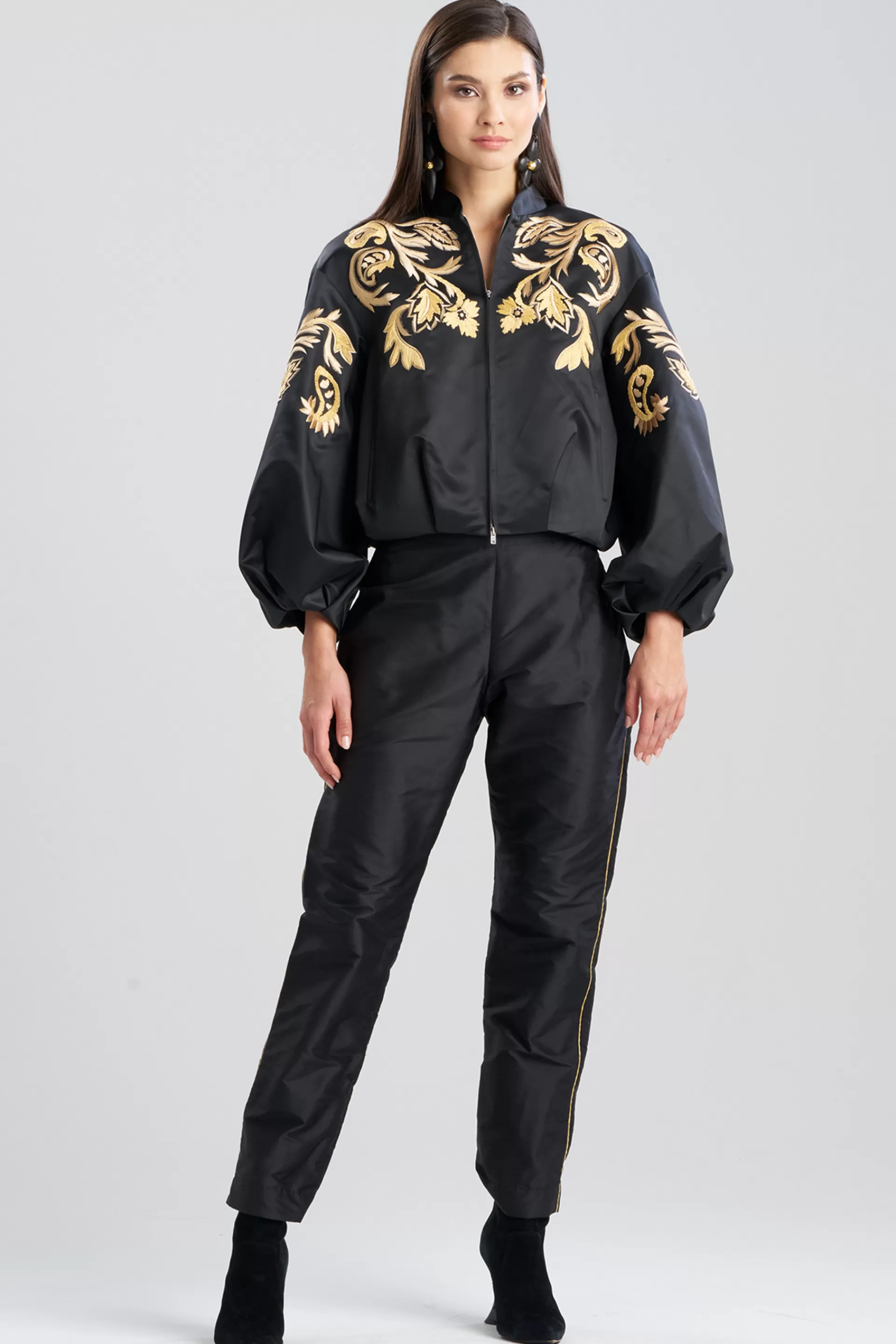 Natori Jackets & Outerwear<Duchess Satin Embroidered Crop Bomber Jacket Black