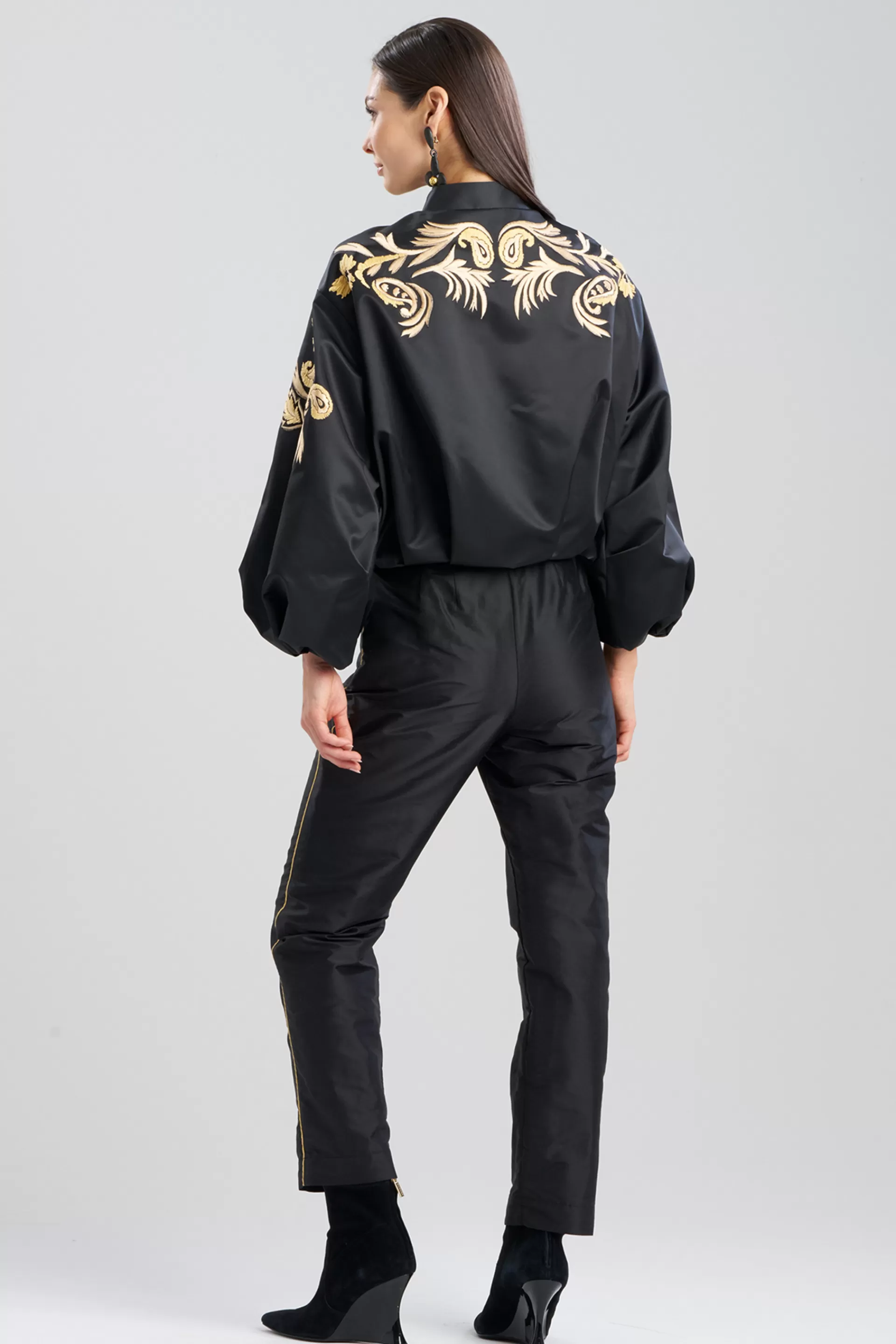 Natori Jackets & Outerwear<Duchess Satin Embroidered Crop Bomber Jacket Black