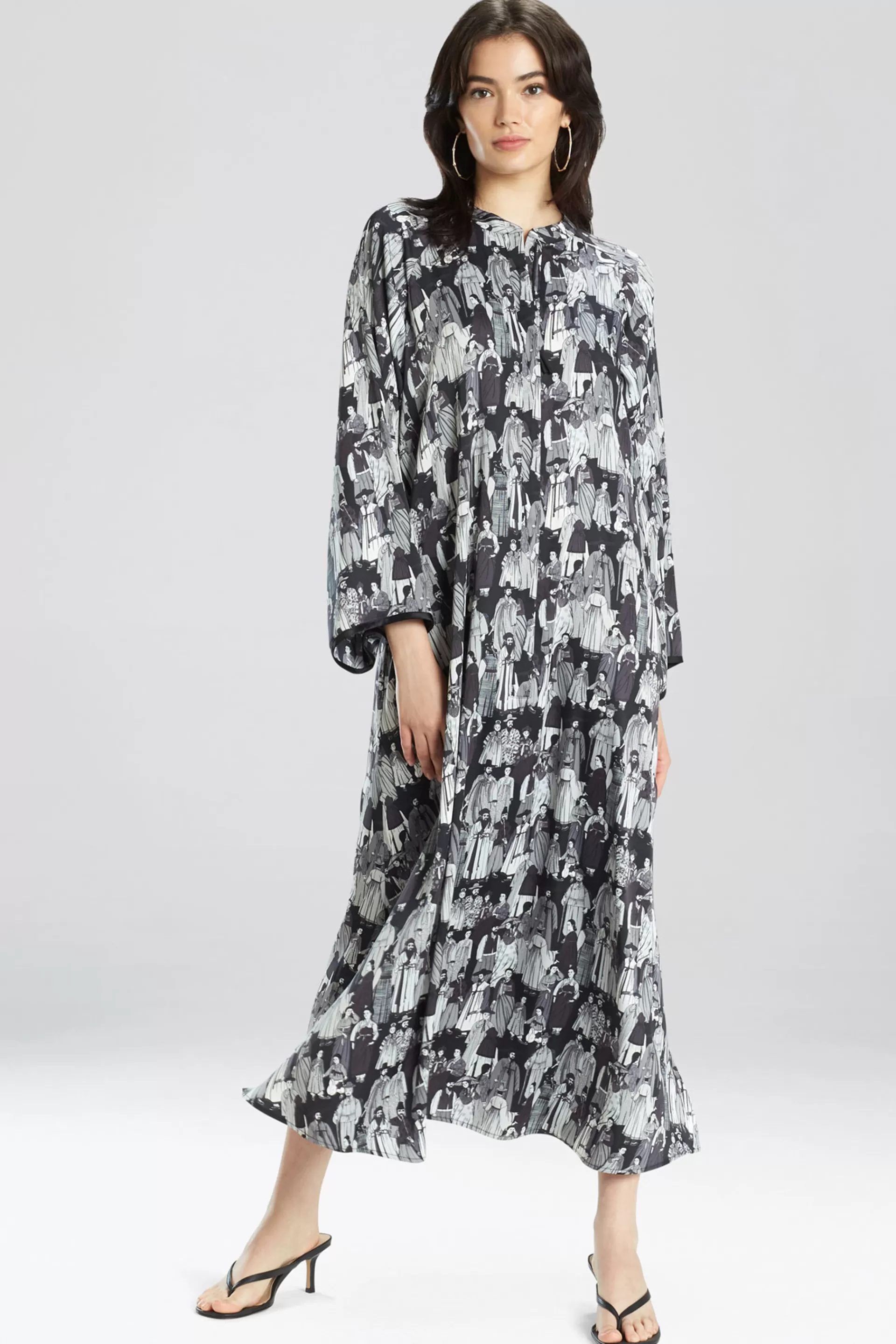 Natori Caftans | Caftan Dresses<Dynasty Mandarin Zip Caftan - Black Black/Grey