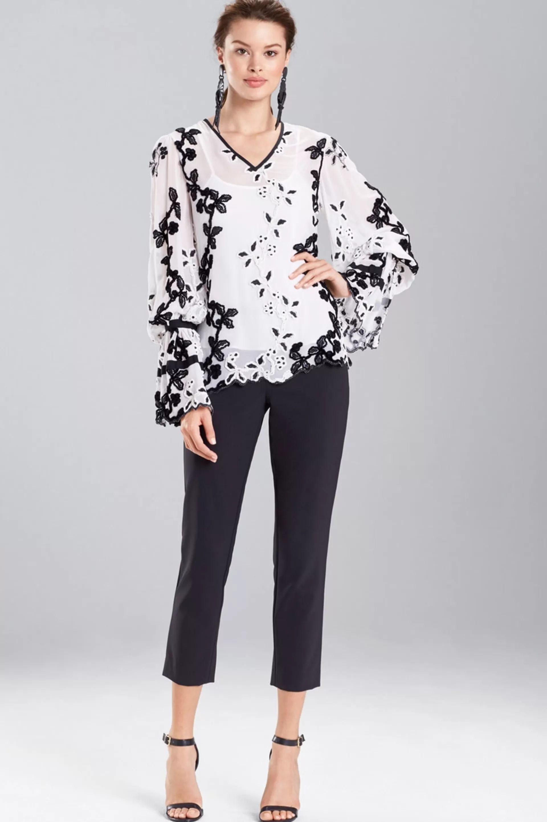 Natori Tops, Shirts & Tunics<Embroidered Long Sleeve Top White With Black