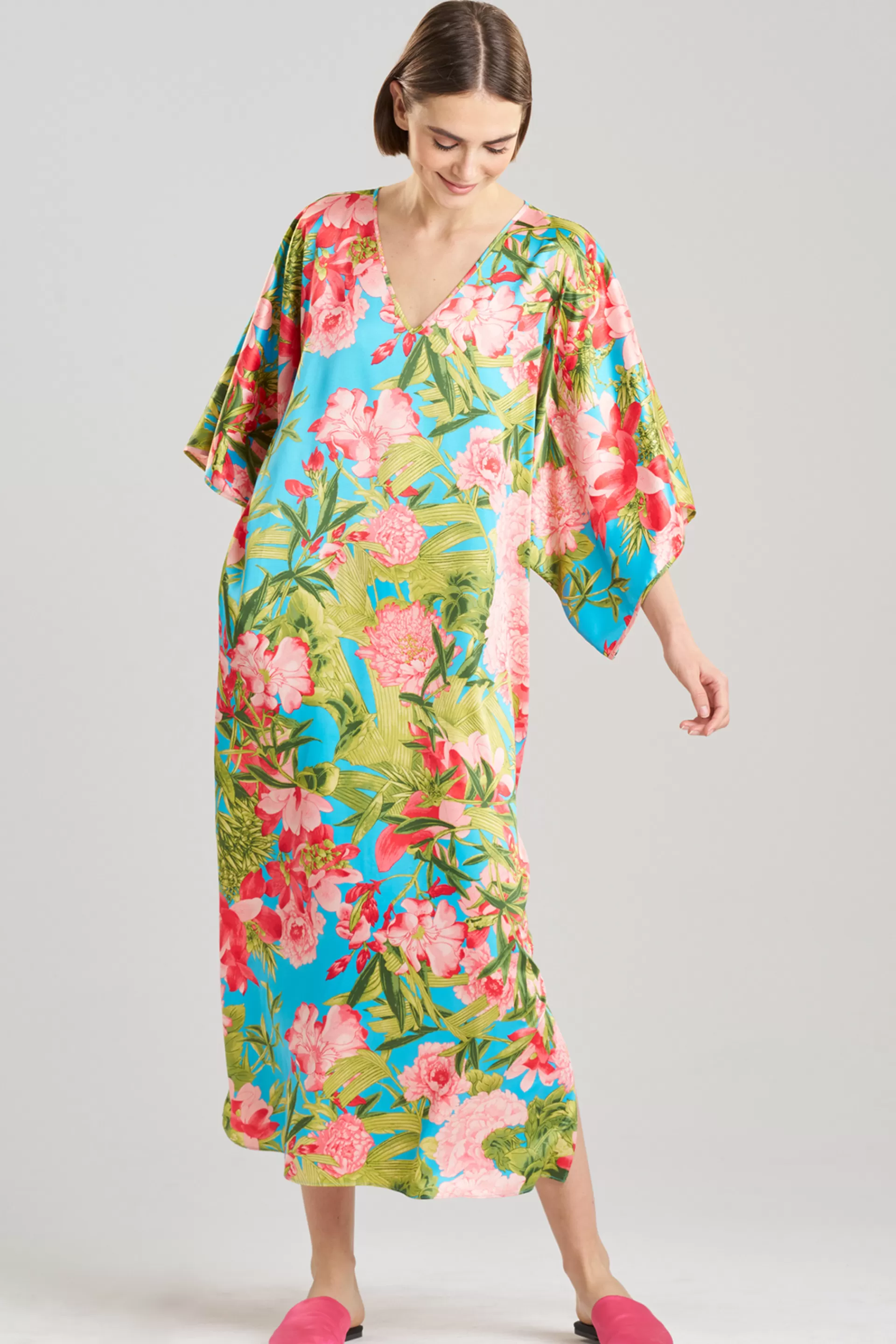 Natori Caftans | Plus Sizes<Enchanted Peony Satin Caftan