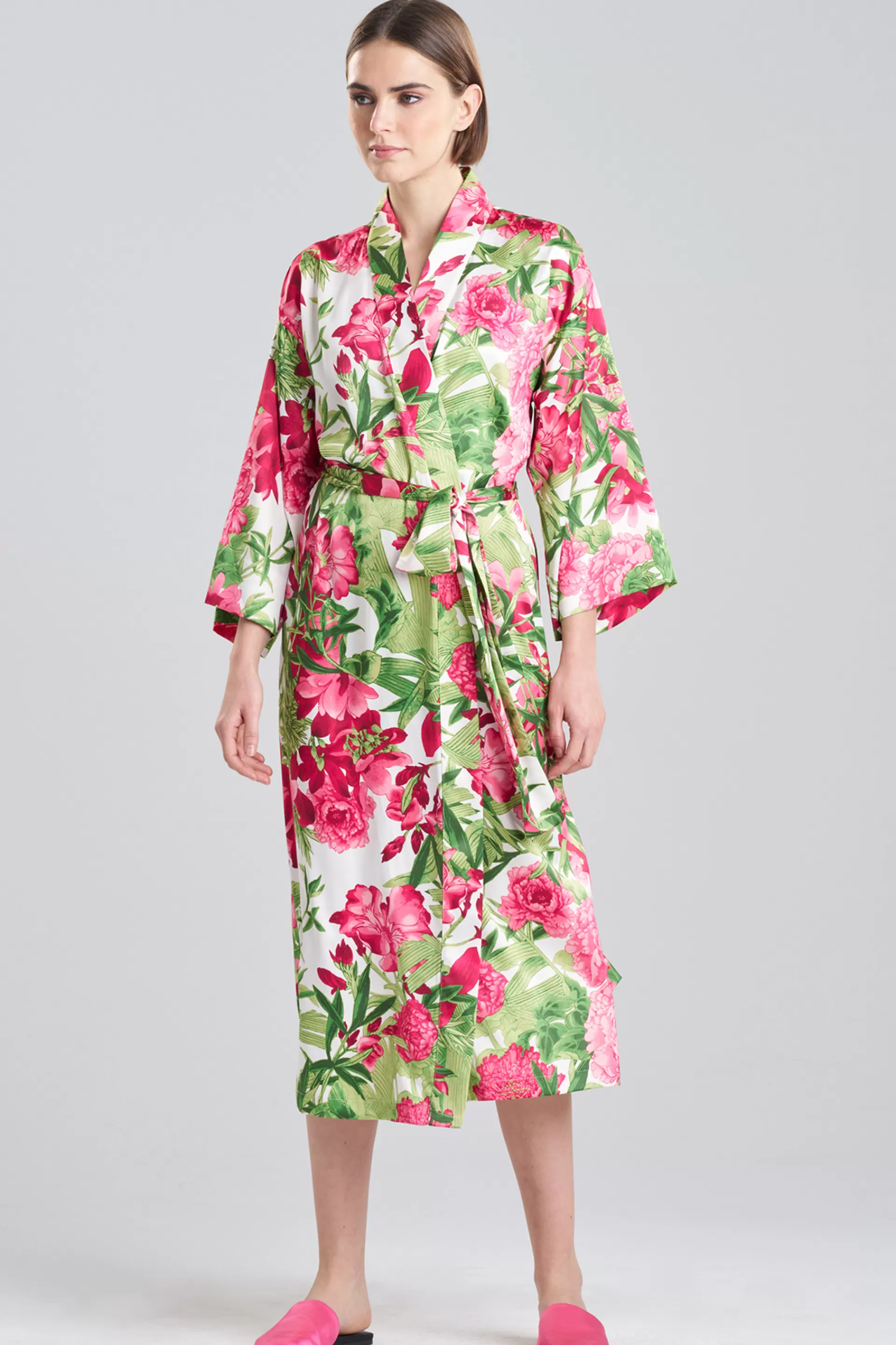 Natori Plus Sizes | Robes & Kimonos<Enchanted Peony Satin Robe Warm White