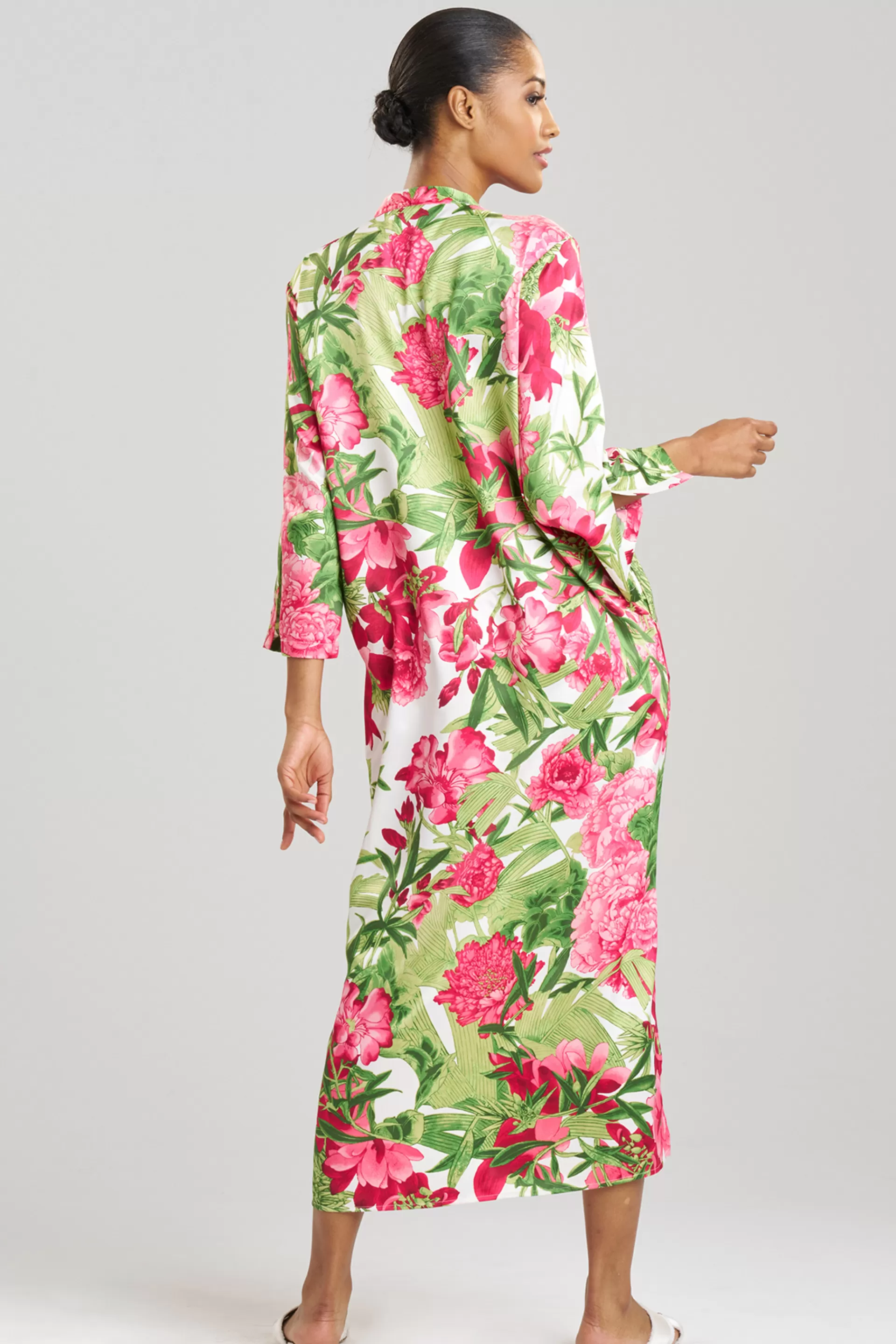 Natori Caftans | Plus Sizes<Enchanted Peony Satin Zip Caftan Warm White