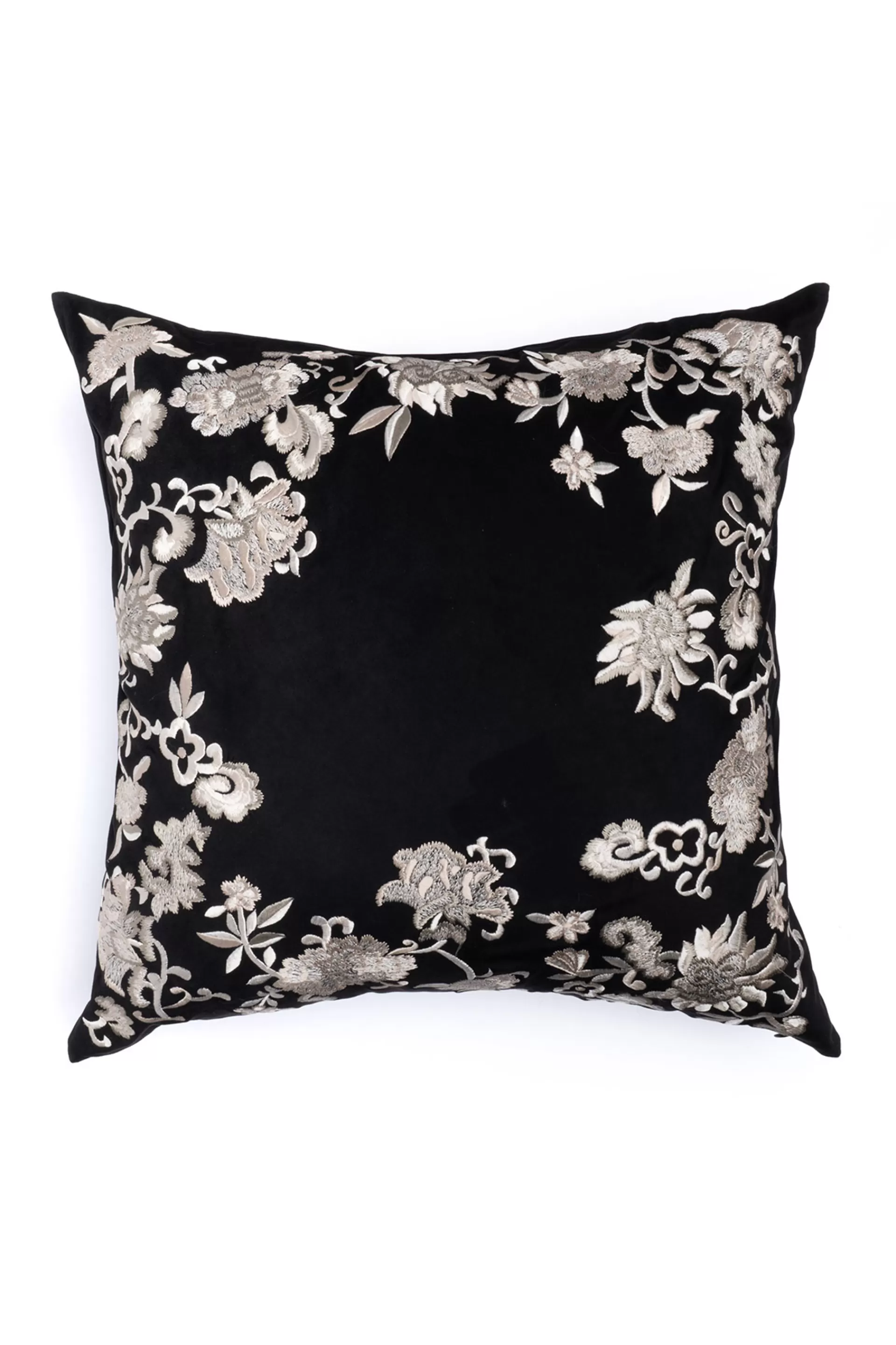 Natori Bedding | Throw Pillows<Faux Suede Mandarin Embroidered Trim Pillow Black