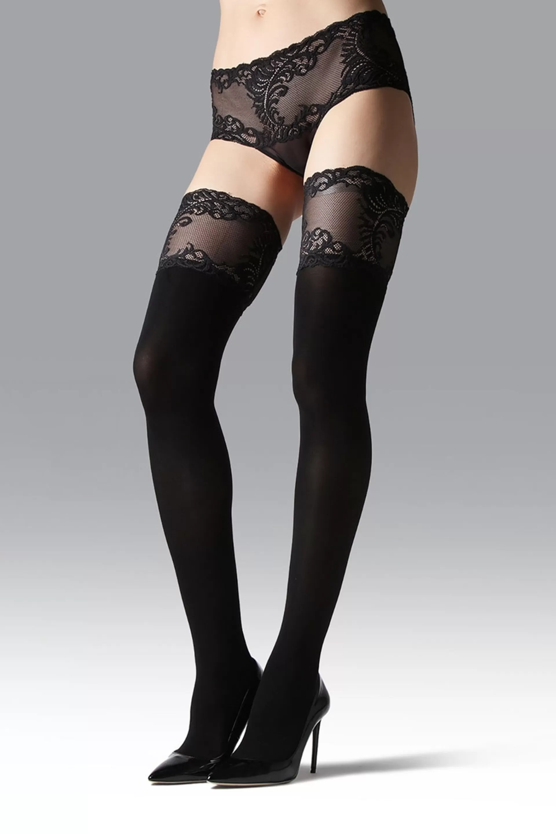 Natori Tights<Feathers Opaque Thigh Highs Black