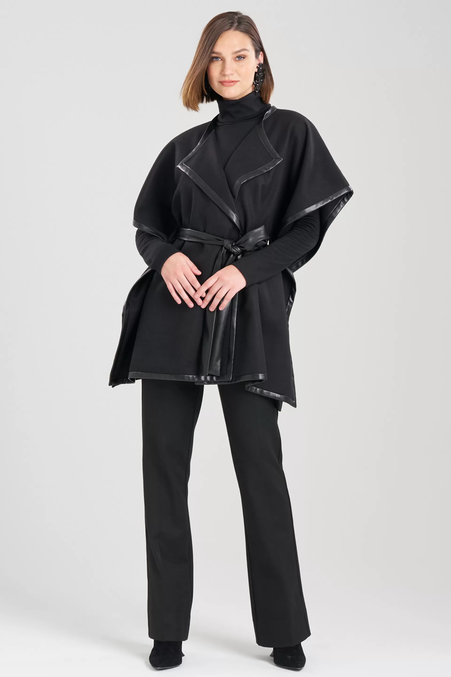 Natori Plus Sizes | Jackets & Outerwear<Felt Belted Poncho Black