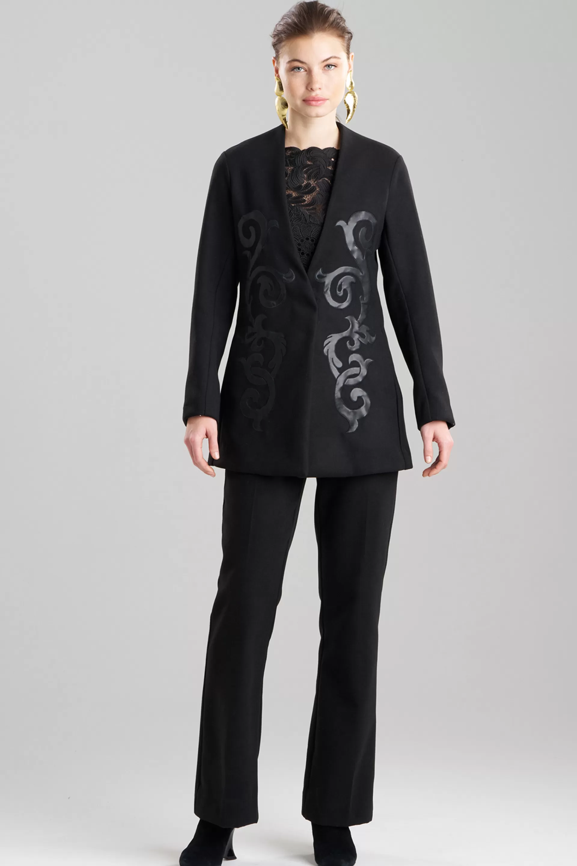 Natori Jackets & Outerwear<Felt Embroidered Collarless Jacket Black