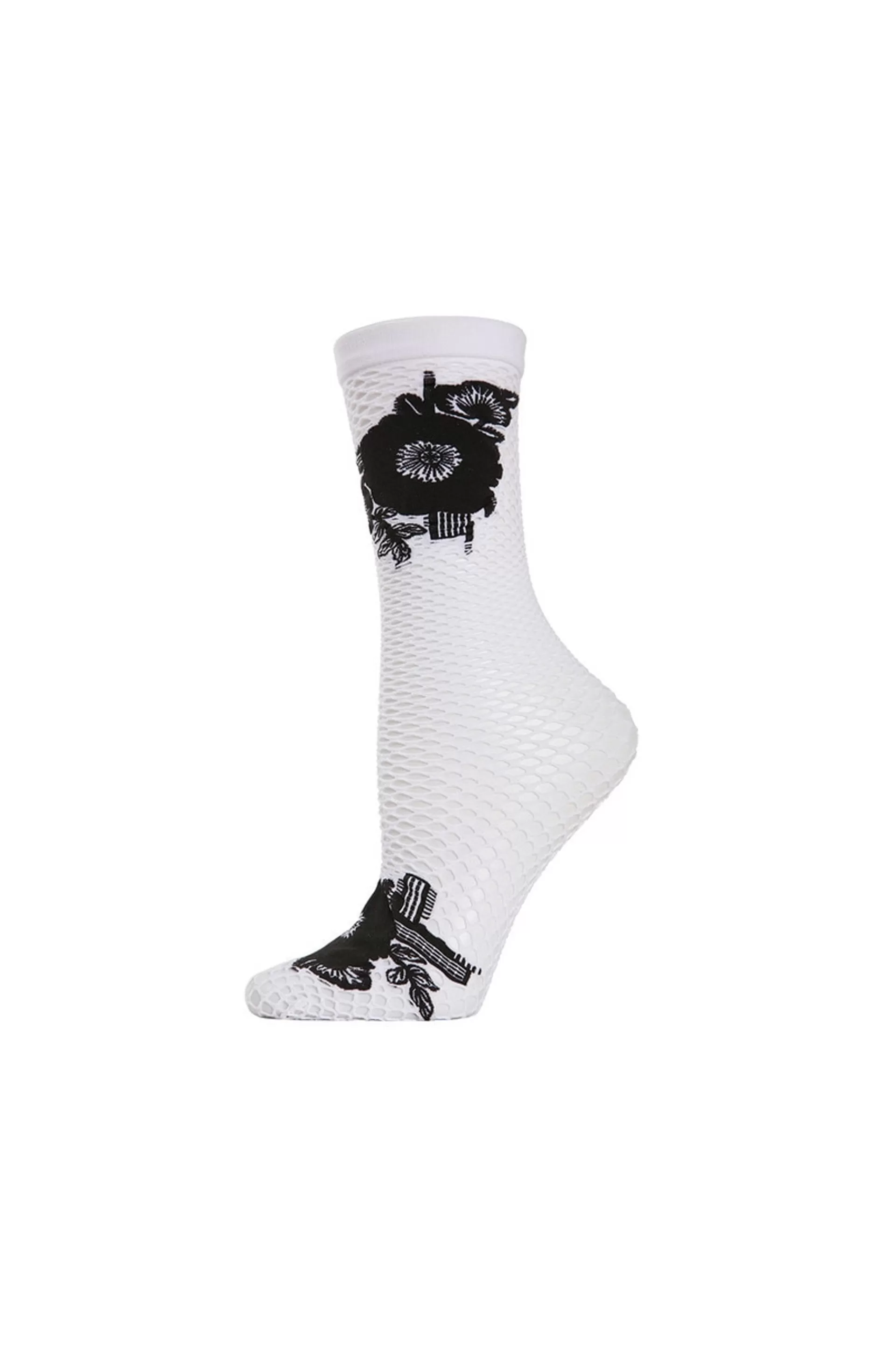 Natori Socks<Floral Applique Net Crew Socks White