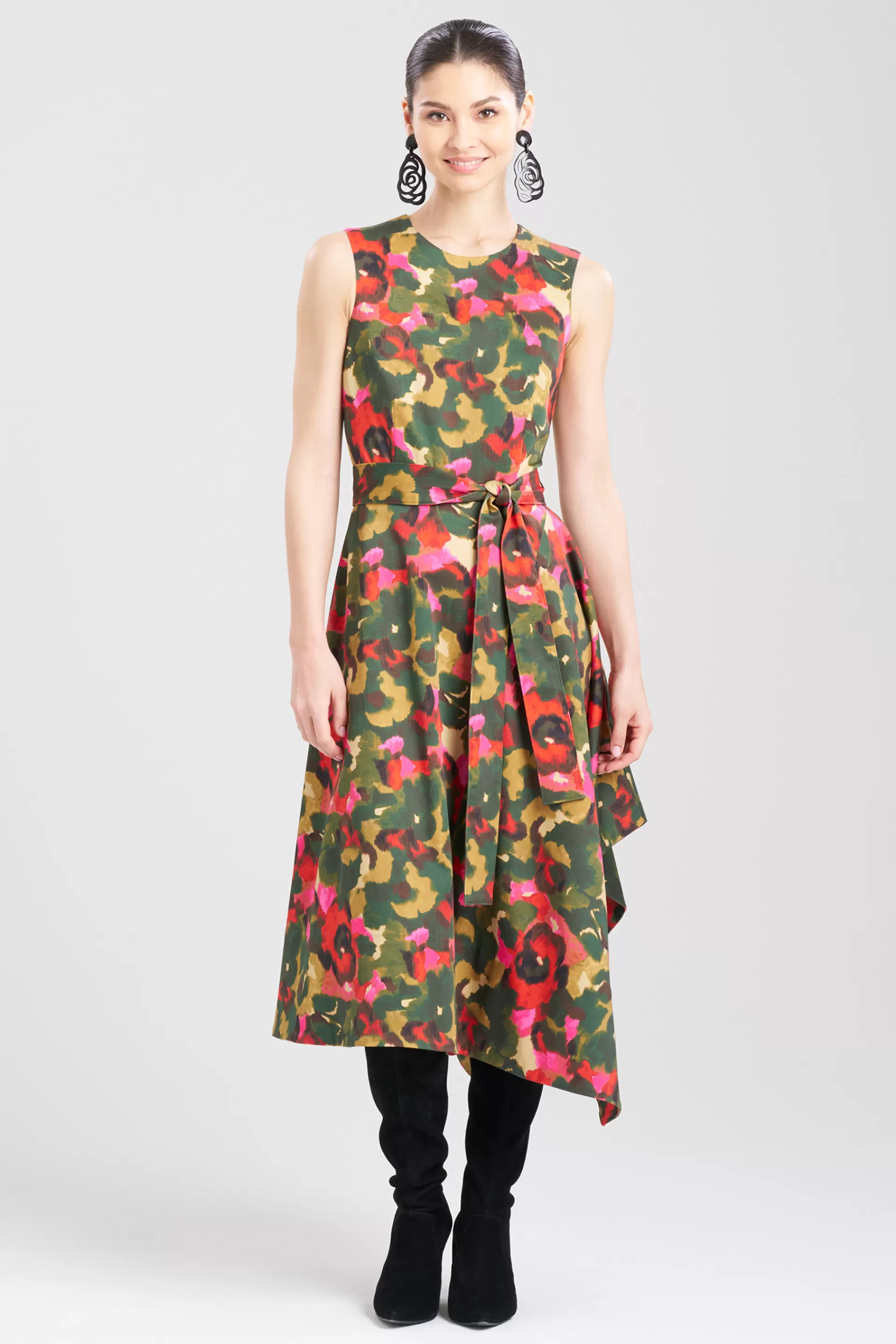 Natori Dresses<Floral Asymmetrical Boat Neck Dress Paprika