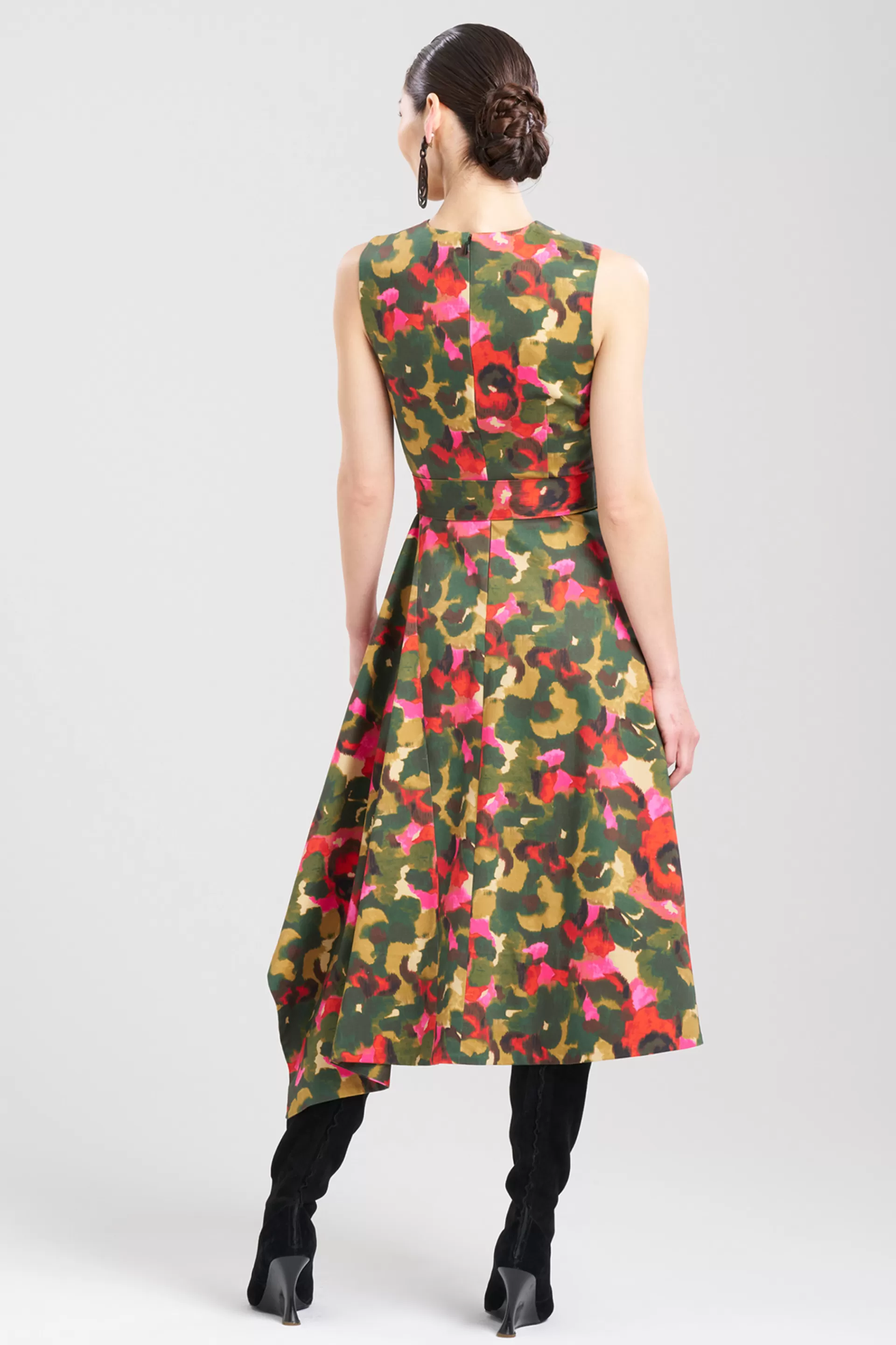 Natori Dresses<Floral Asymmetrical Boat Neck Dress Paprika