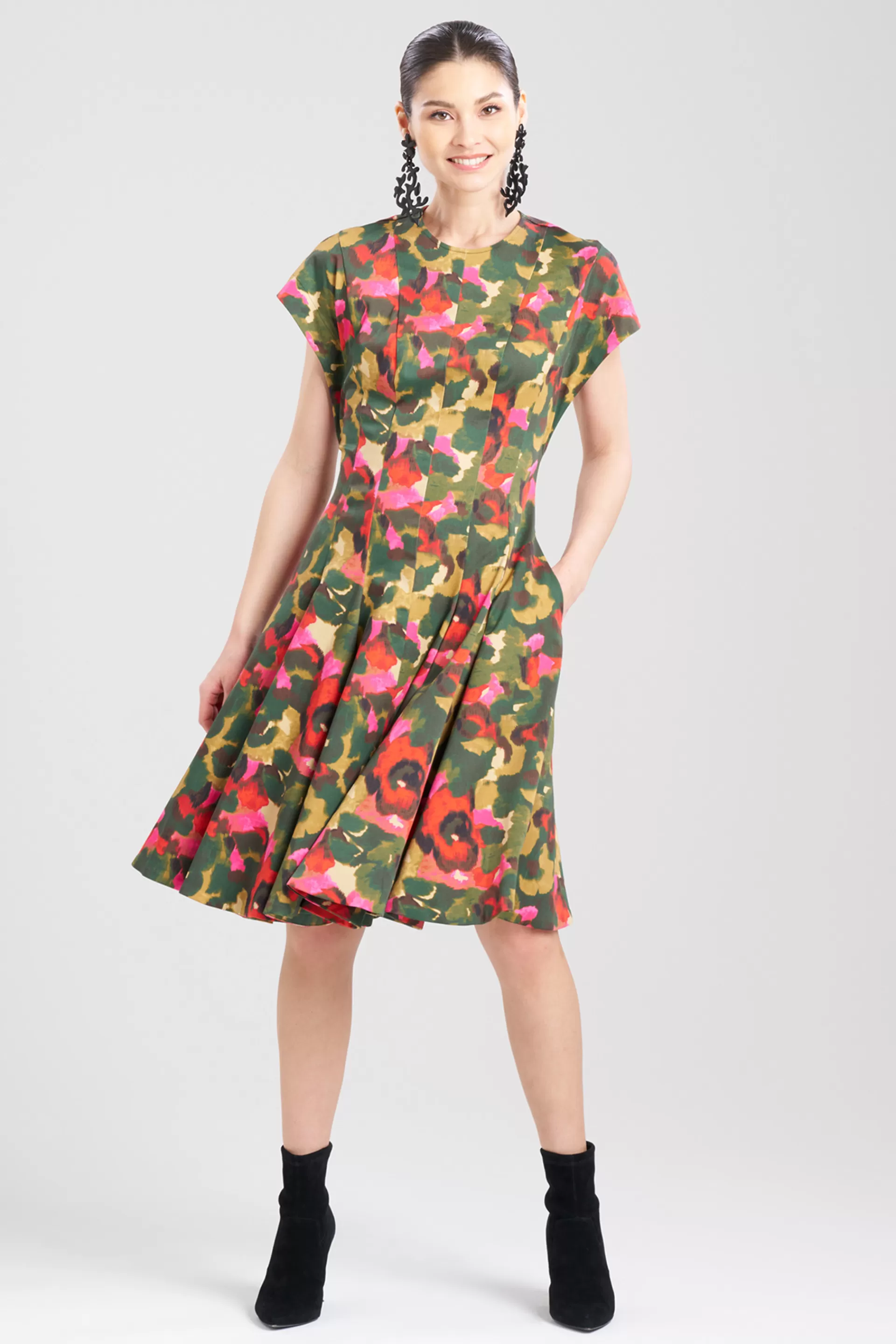 Natori Dresses<Floral Fit & Flare Pleated Dress Paprika