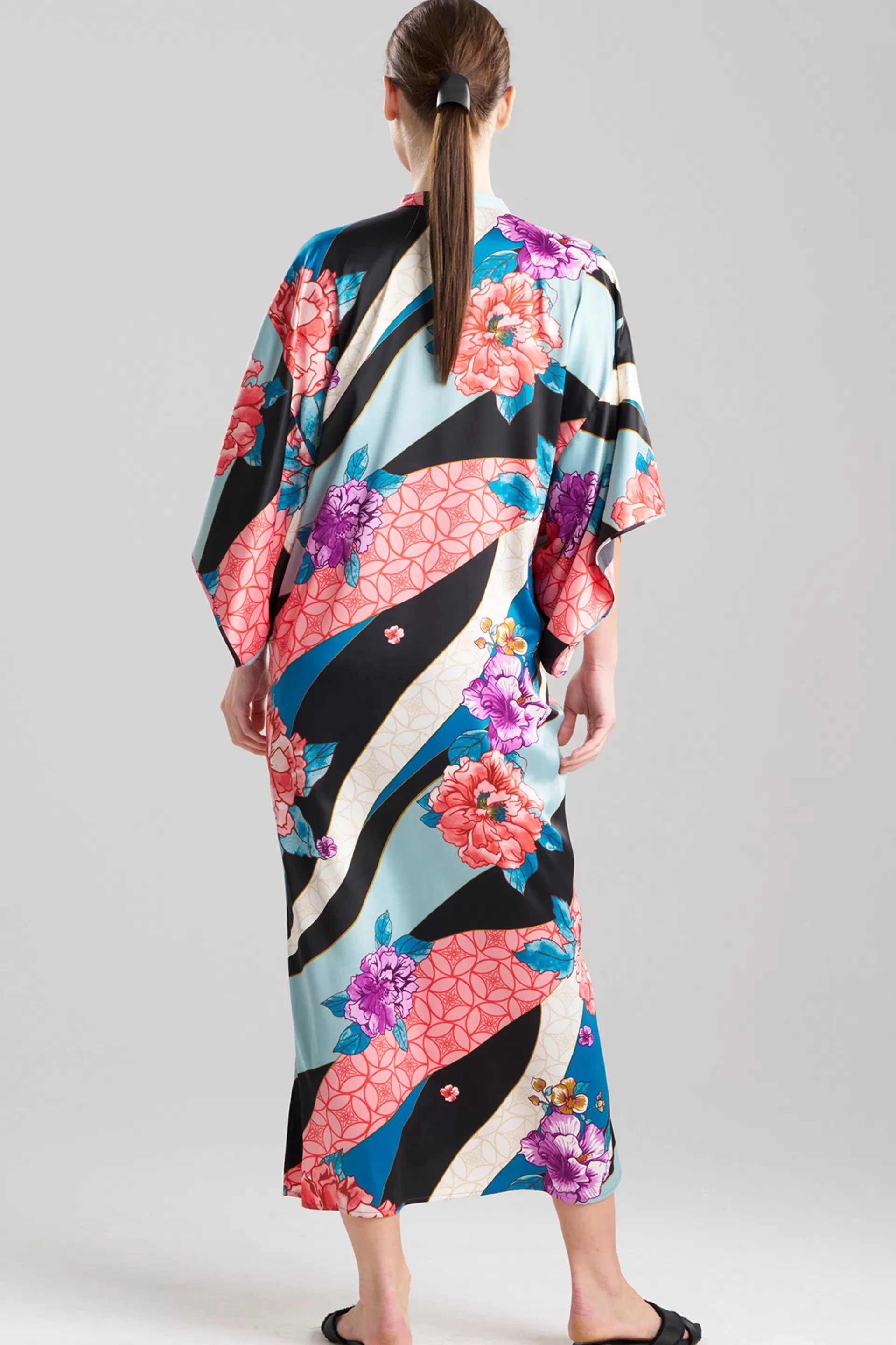 Natori Caftans | Caftan Dresses<Floral Tapestry Satin Mandarin Caftan Teal