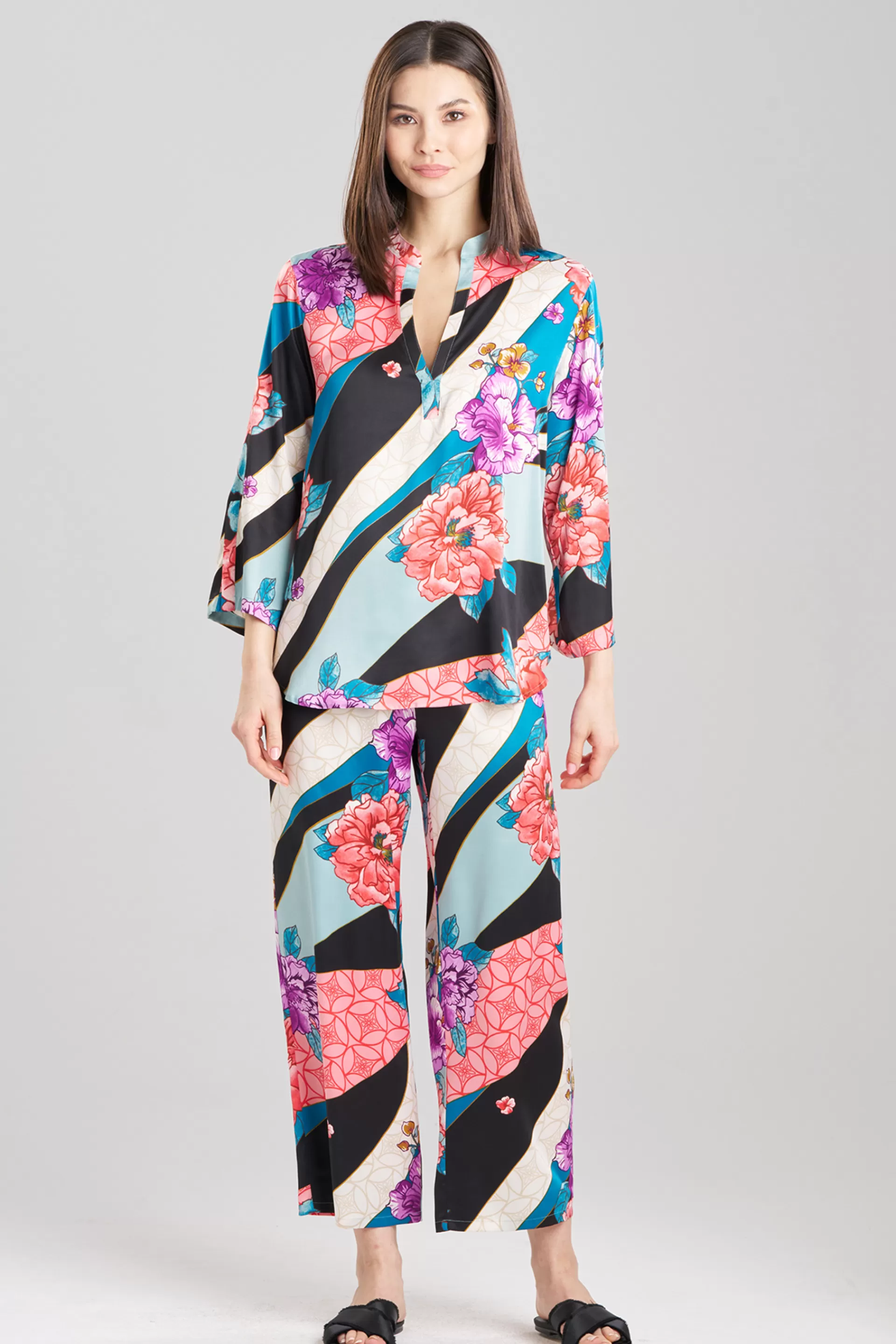 Natori Pajama Sets<Floral Tapestry Satin Mandarin PJ