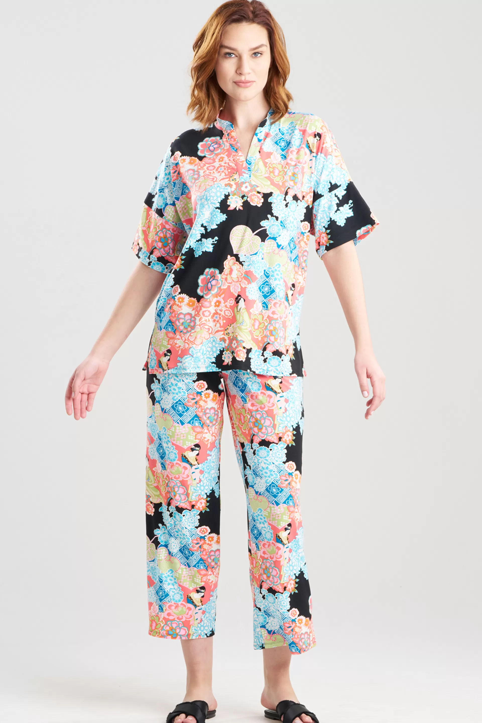 Natori Pajama Sets<Geisha Garden Cozy Knit PJ Black Multi