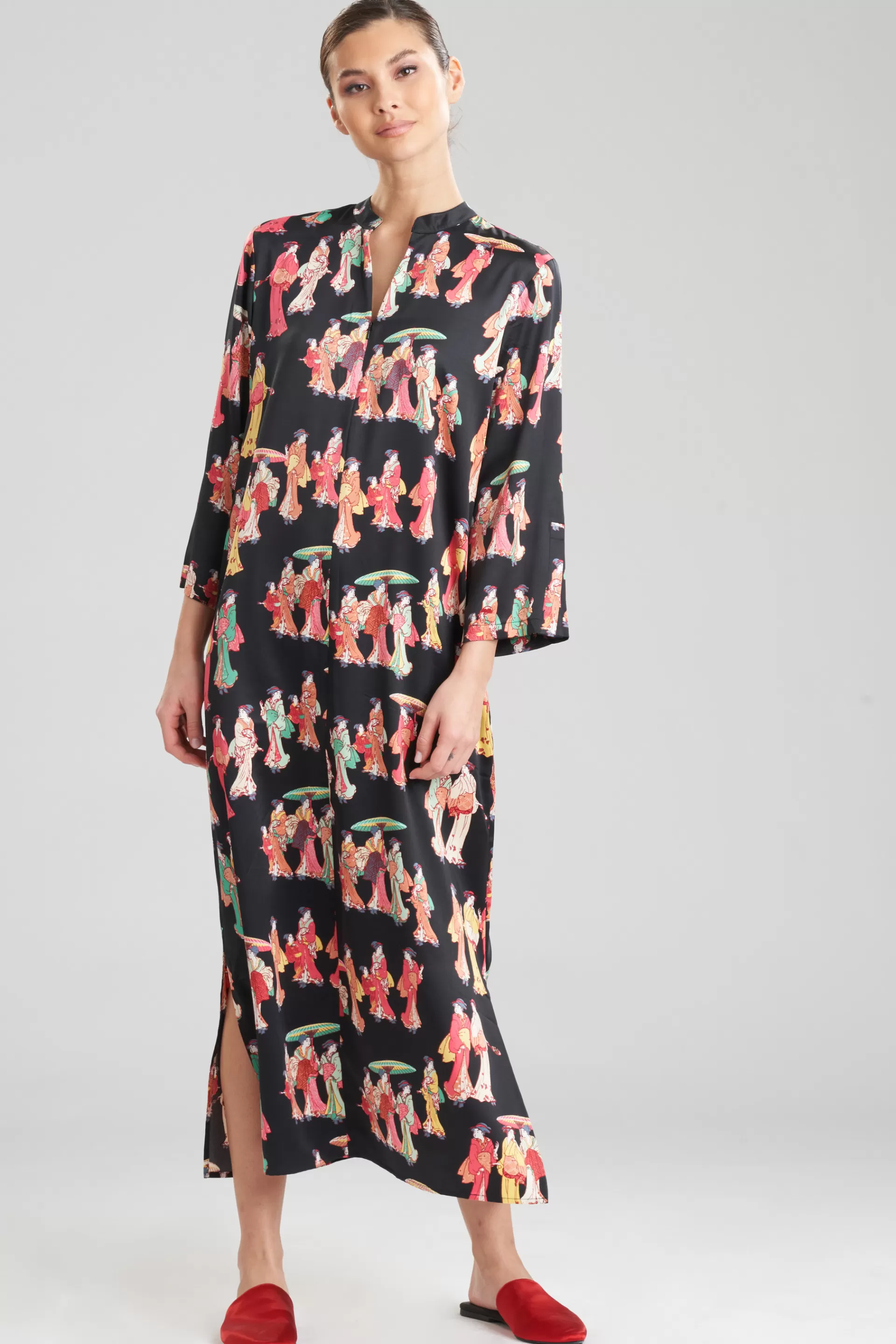 Natori Caftans<Geisha-Printed Satin Caftan