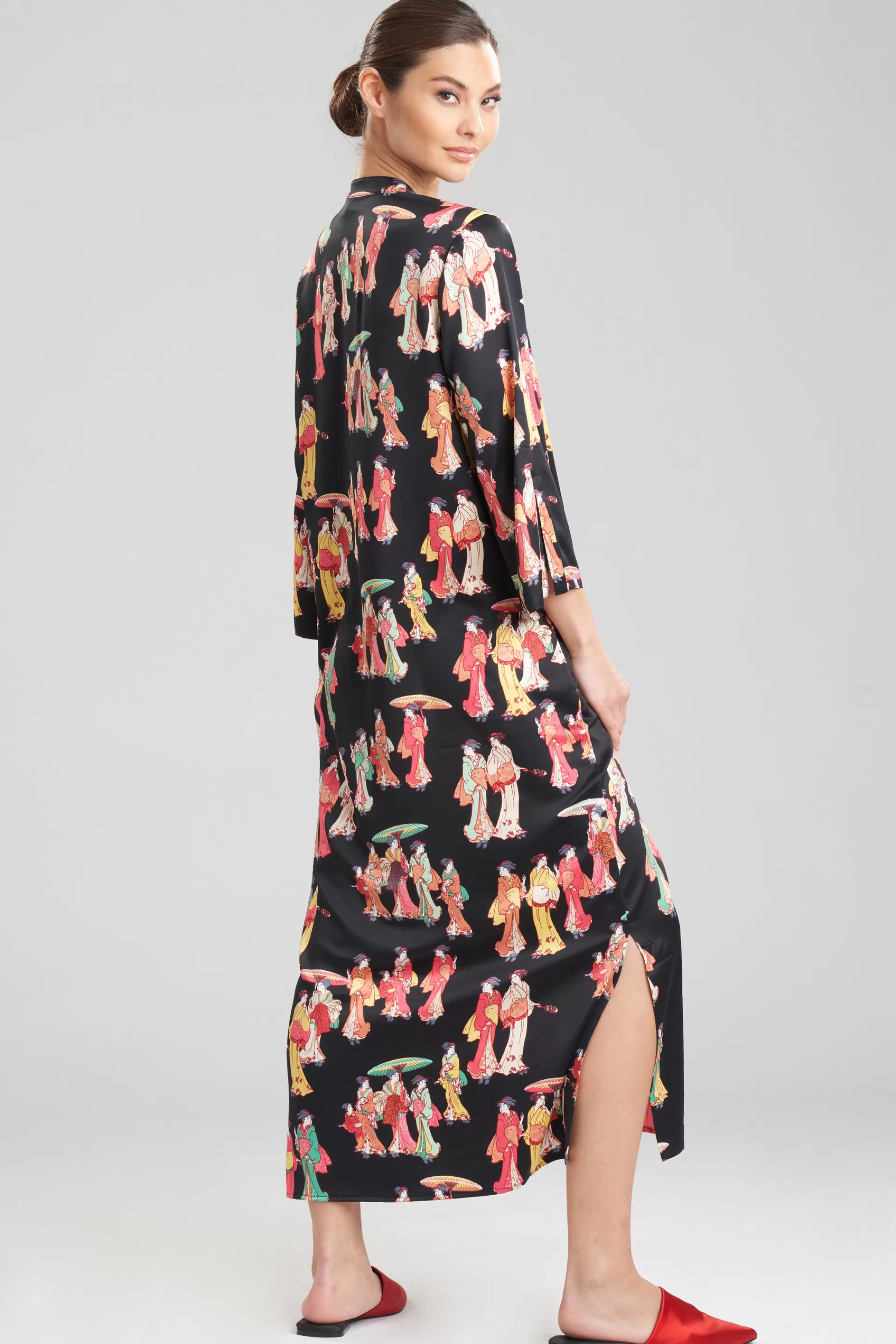 Natori Caftans<Geisha-Printed Satin Caftan