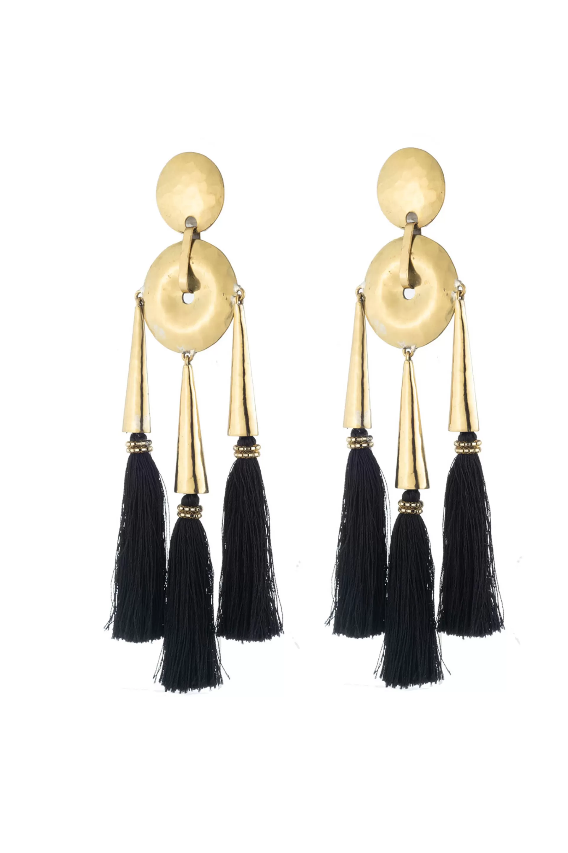 Natori Earrings<Gold Plated Brass Black Fringe Clip Earrings