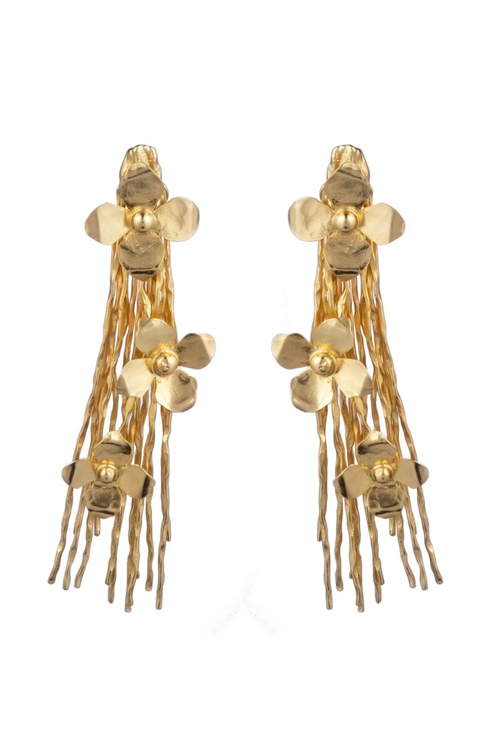 Natori Earrings< Plated Brass Floral Fringe Clip Earrings Gold