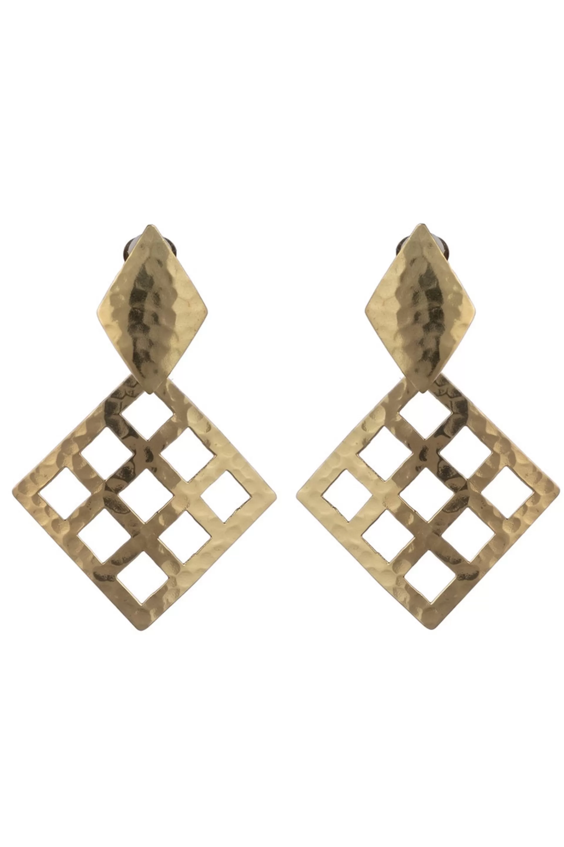 Natori Earrings< Plated Brass Grid Drop Clip Earrings Gold