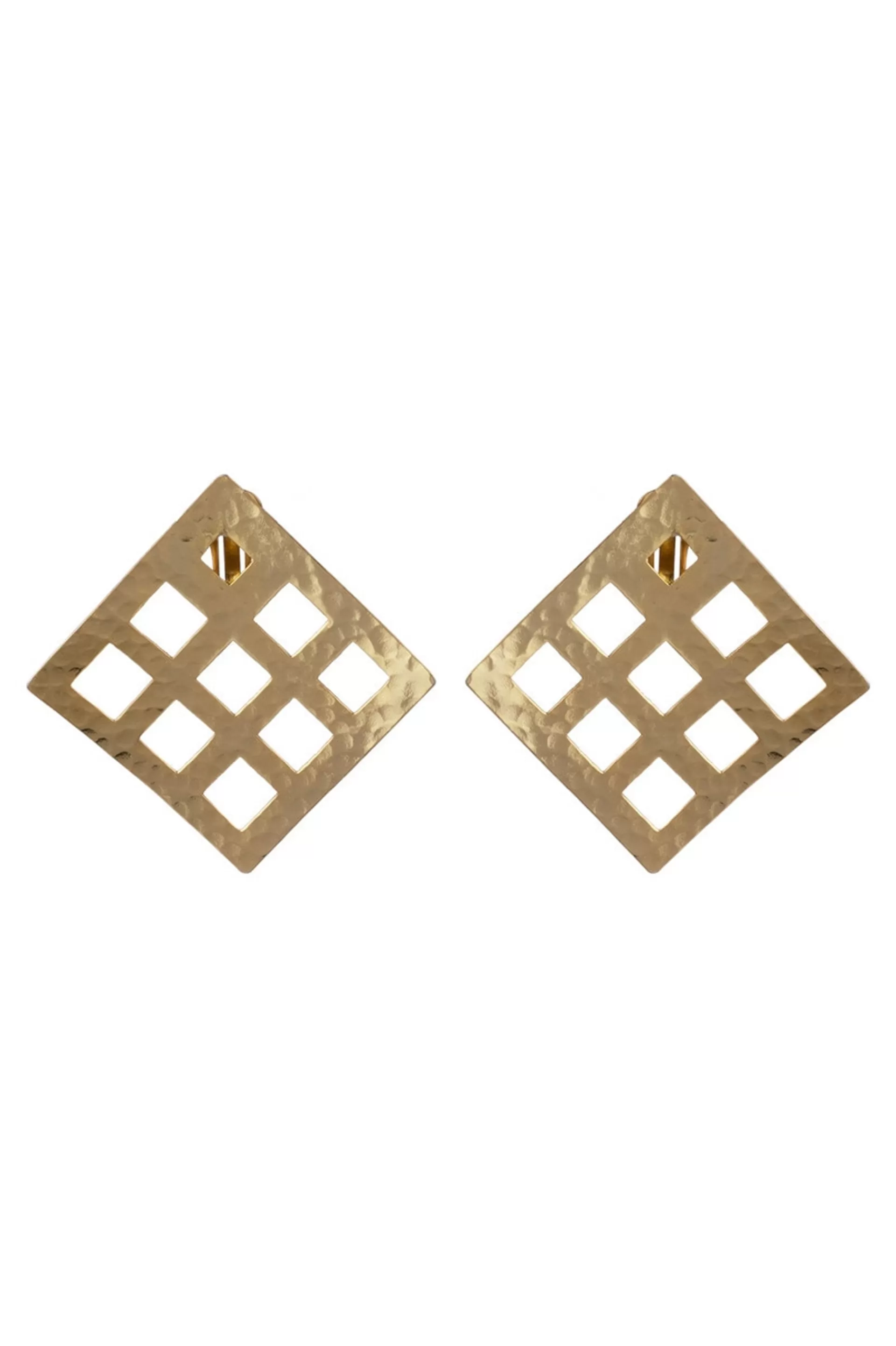 Natori Earrings<Gold Plated Brass Grid Pendant Clip Earrings