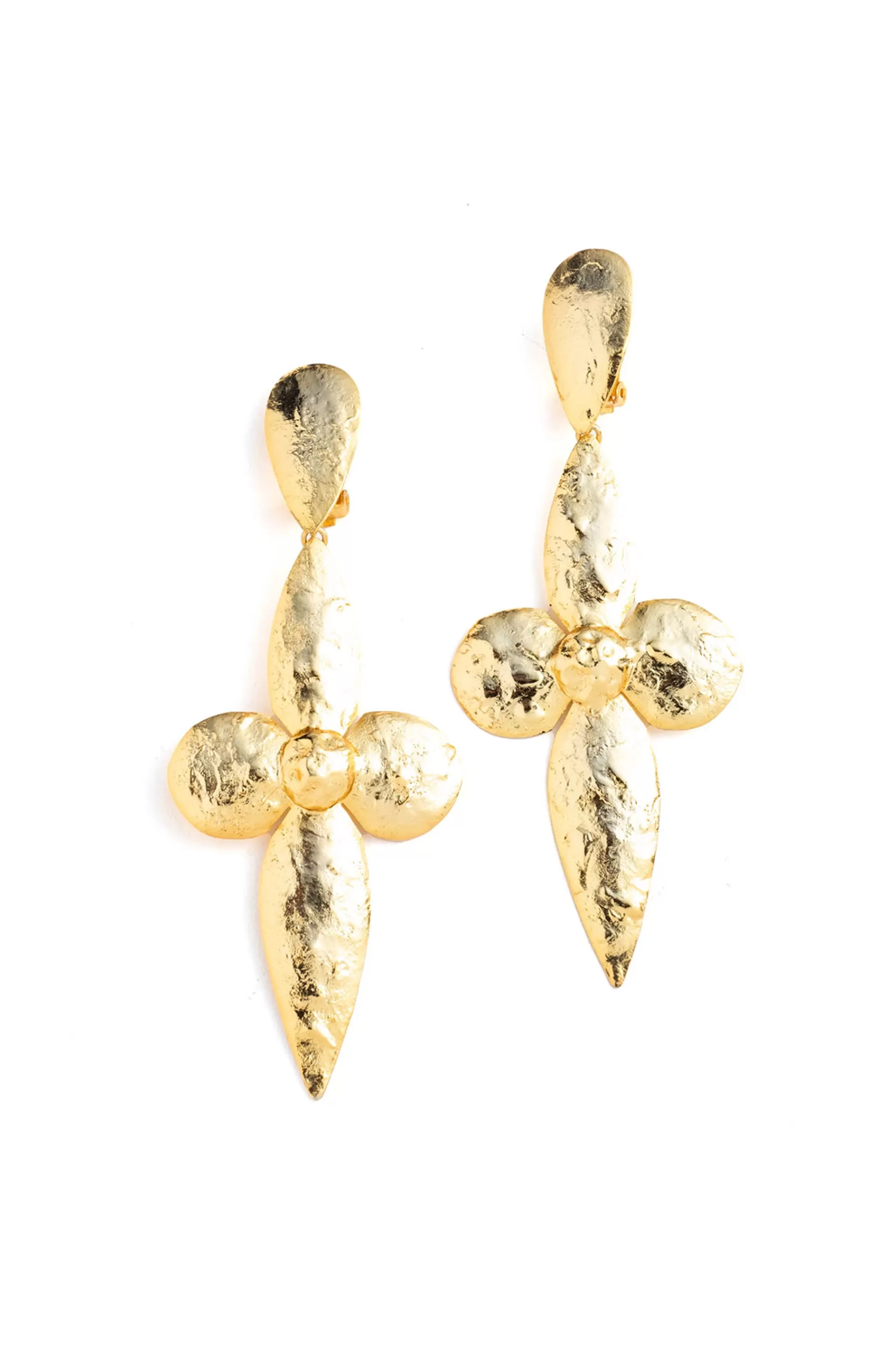 Natori Earrings< Plated Brass Large Teardrop Floral Earrings Gold