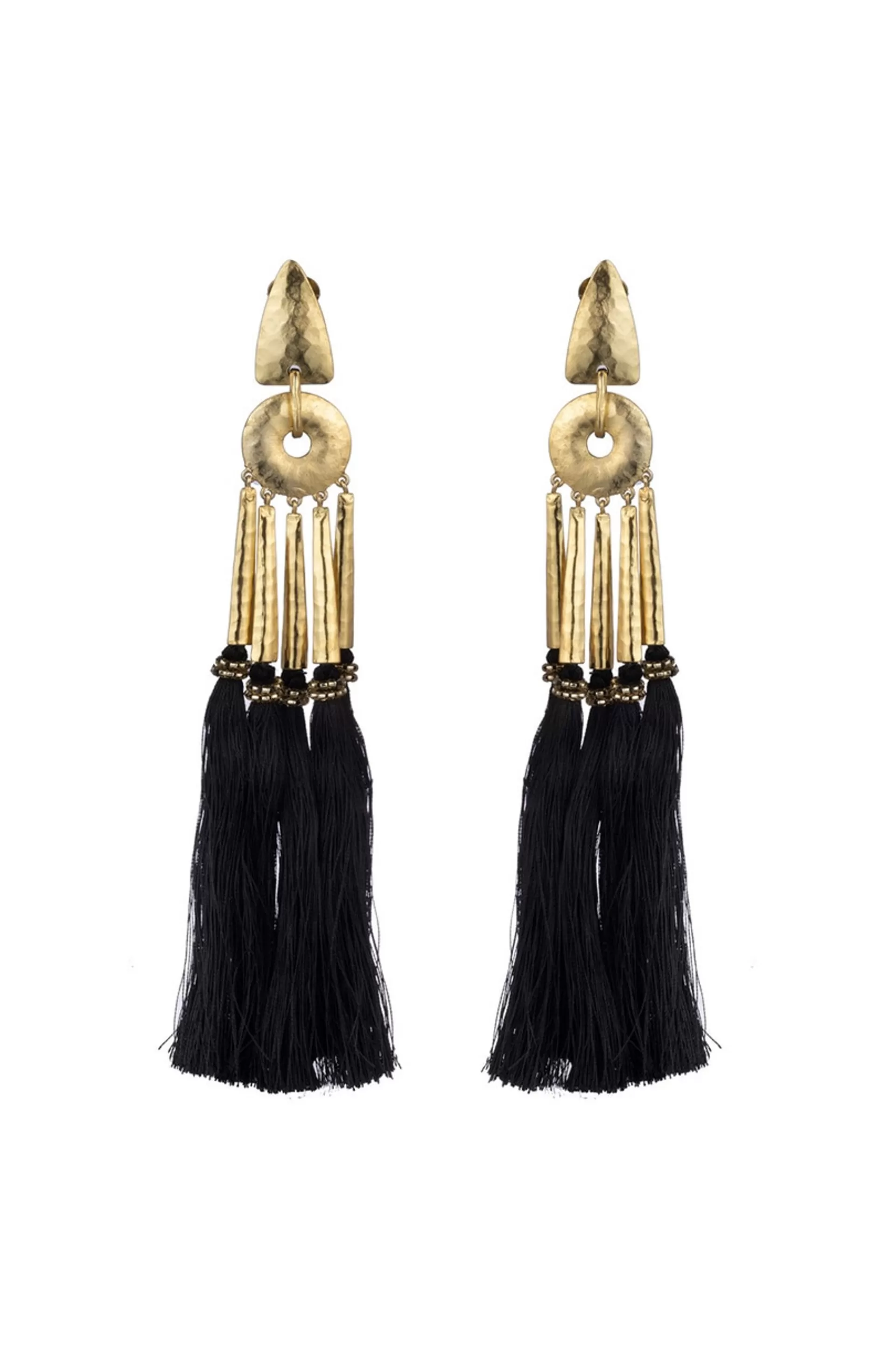 Natori Earrings< Plated Brass Tassel Clip Earrings Gold