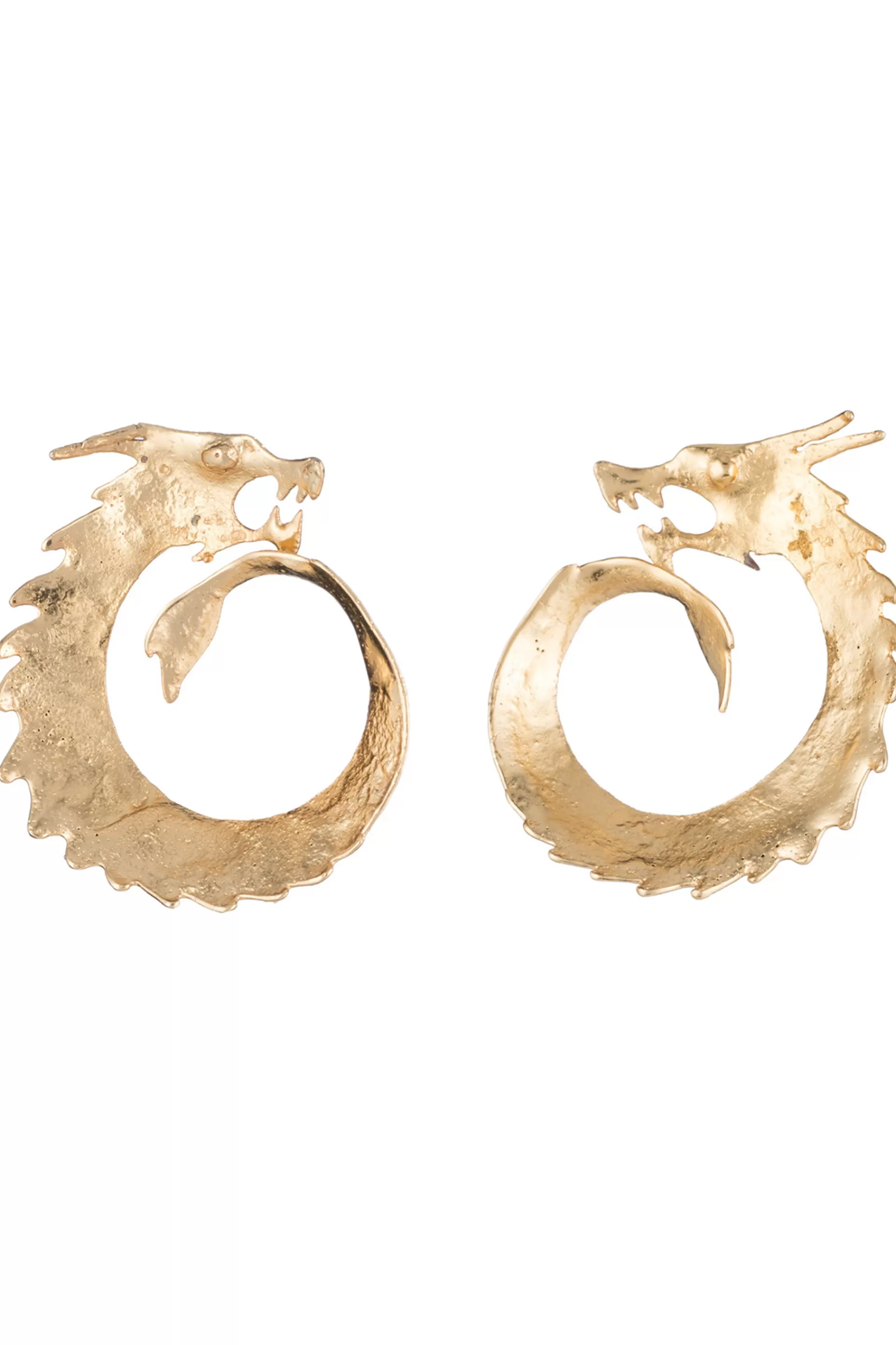 Natori Earrings<Hammered Brass Dragon Swirl Clip Earrings