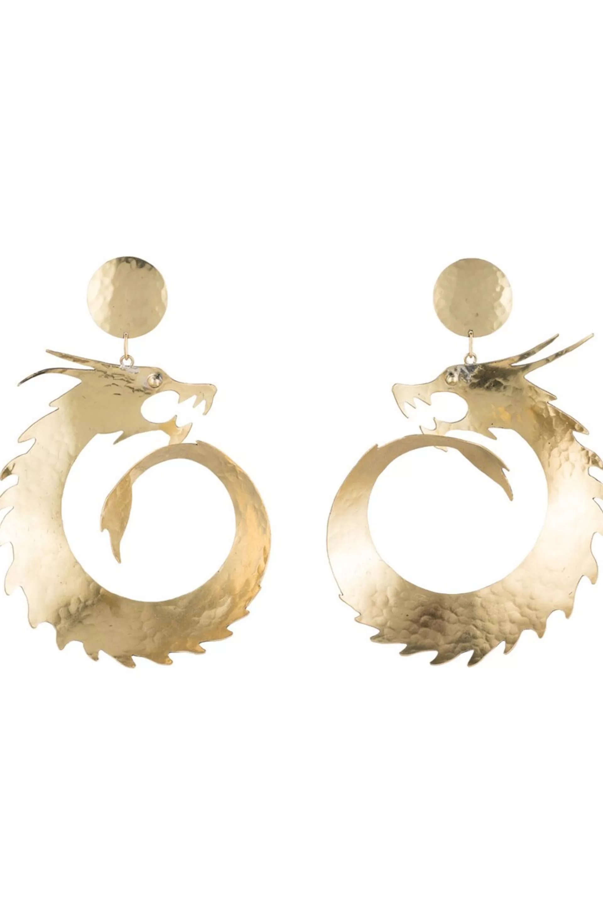 Natori Earrings<Hammered Brass Dragon Swirl Drop Clip Earrings Gold