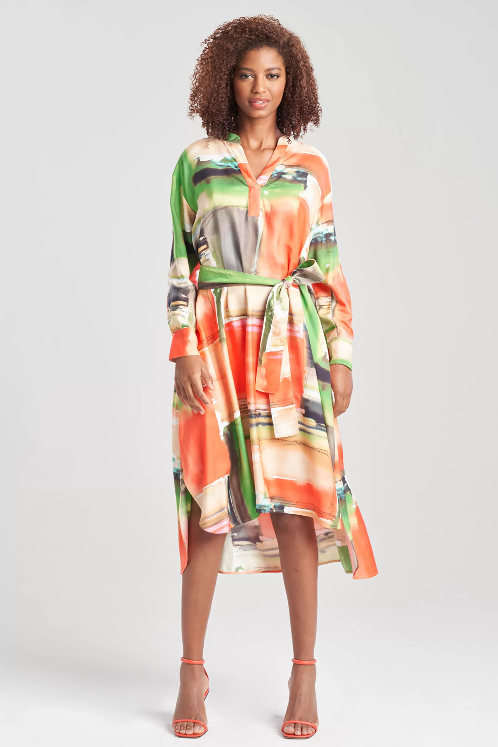 Natori Dresses<Hikaru Cotton Silk Oversized Half Placket Shirtdress Coral