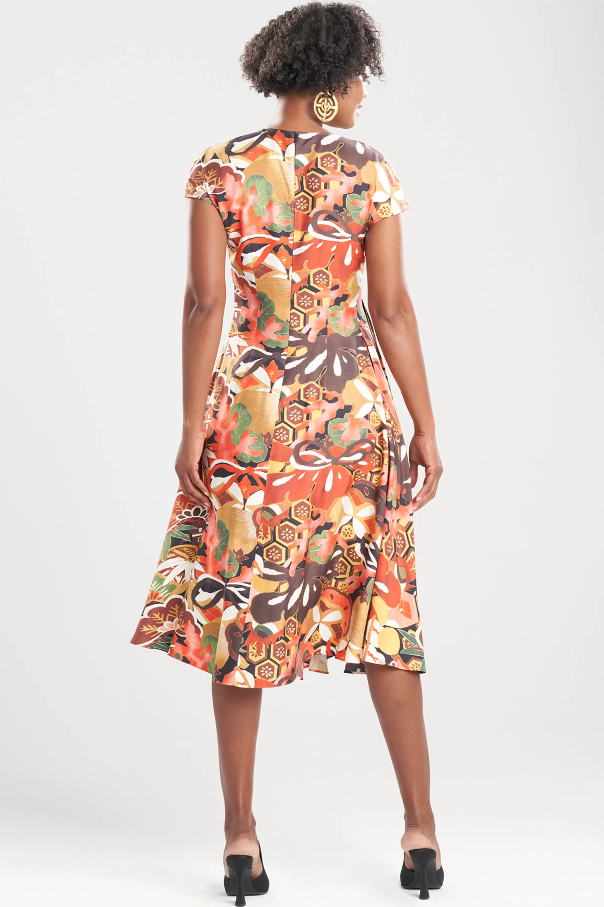 Natori Dresses<Ikebana Printed Cotton Silk Drape Dress Carnelian