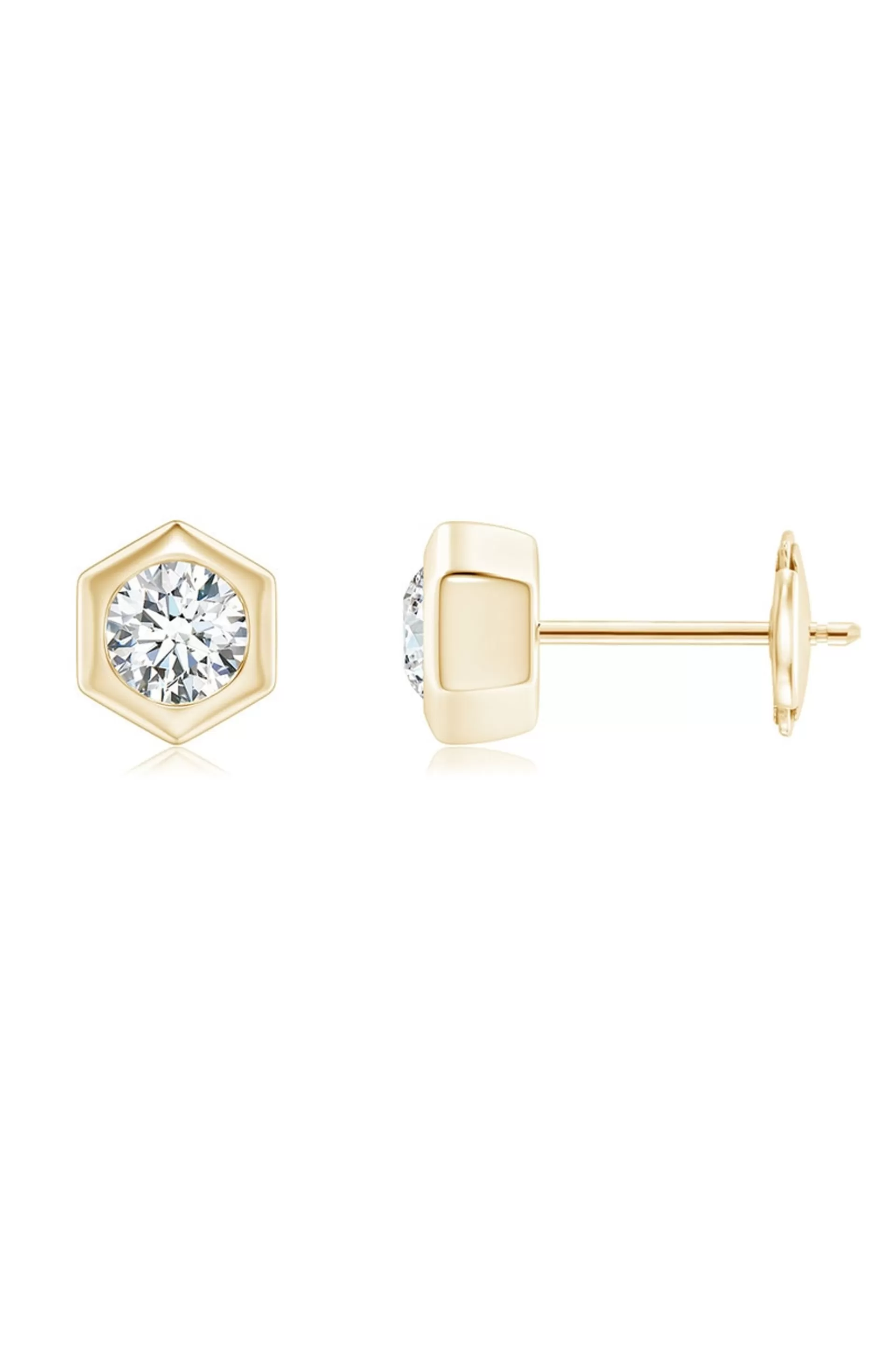 Natori Earrings | Indochine<Indochine 14k Hexagon 4mm Diamond Solitaire Stud Earrings 14K Yellow Gold