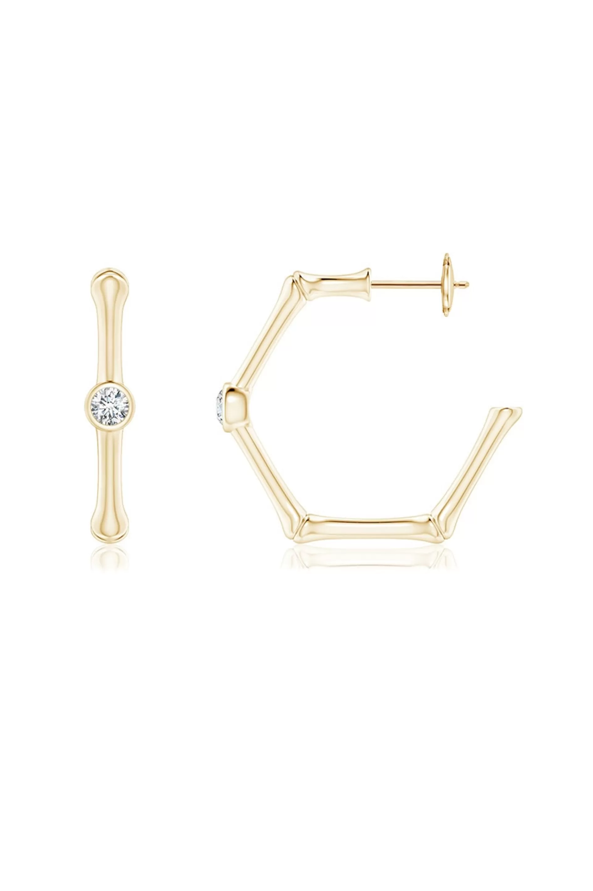 Natori Earrings | Indochine<Indochine 14k Bamboo Hexagon Diamond Center Hoop Earrings