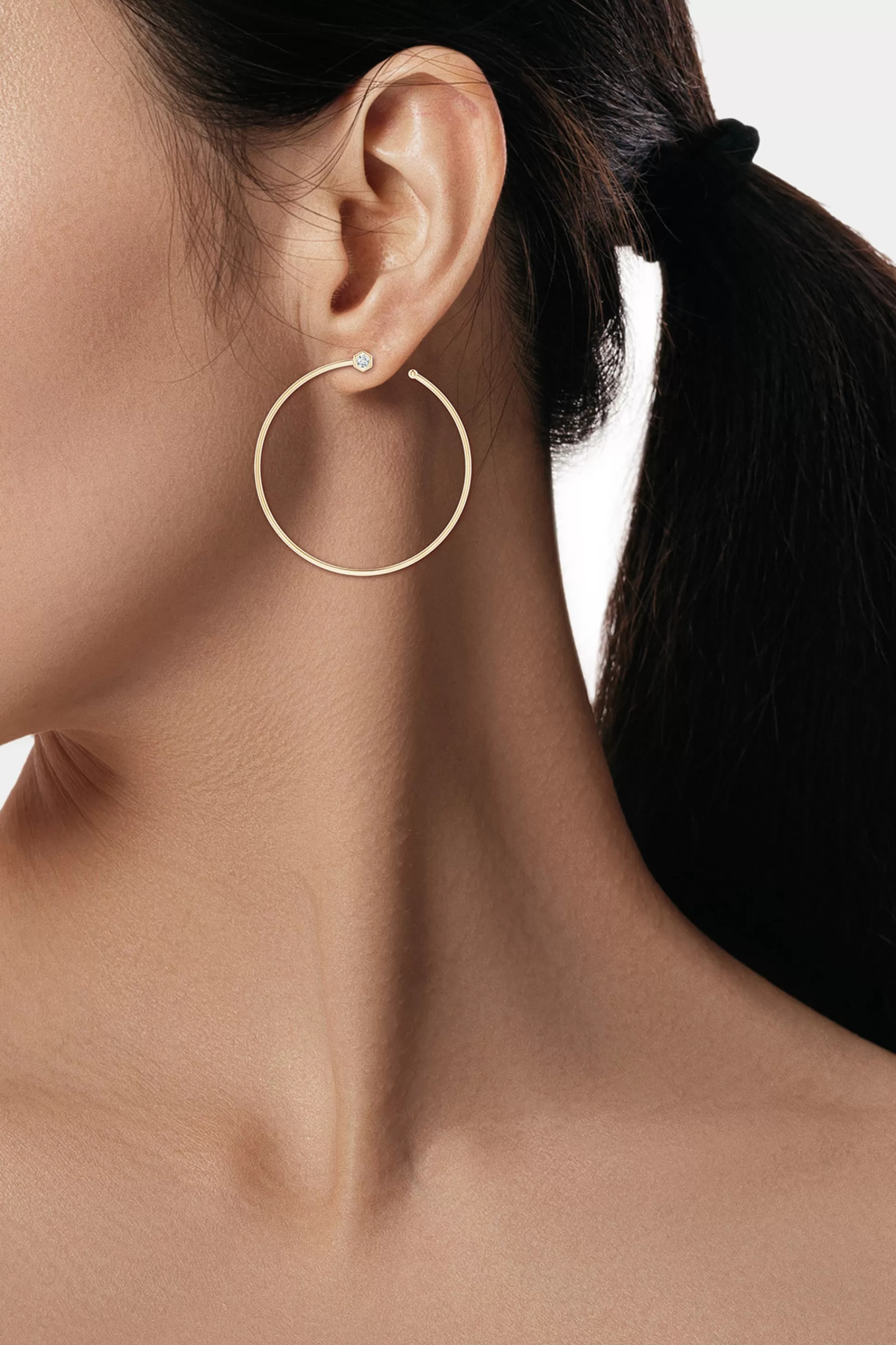 Natori Earrings | Indochine<Indochine 14k Giant Diamond Side-Facing Open Hoop Earrings 14K Yellow Gold