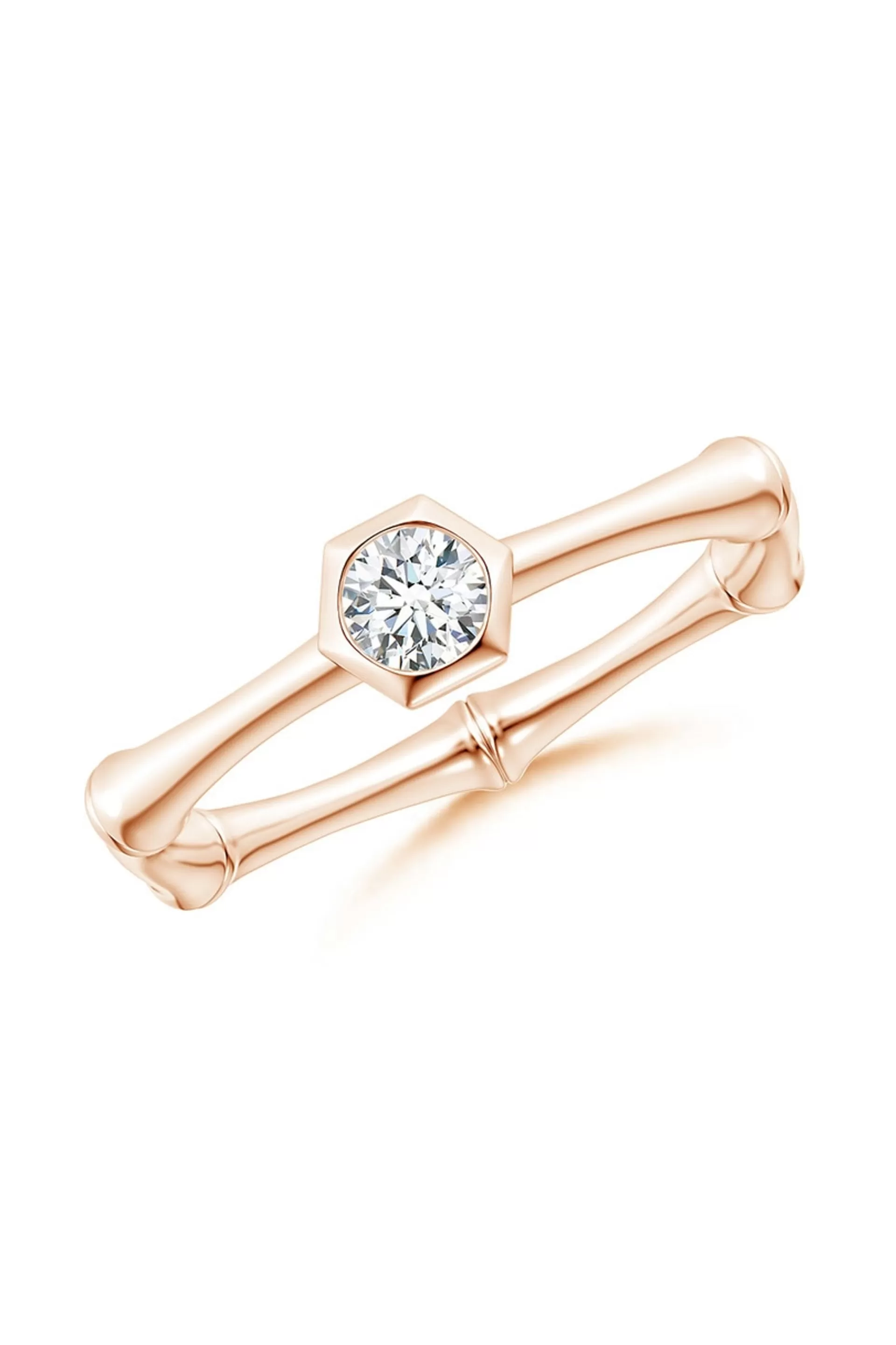 Natori Rings | Indochine<Indochine 14k Hex Frame Diamond Solitaire Bamboo Ring