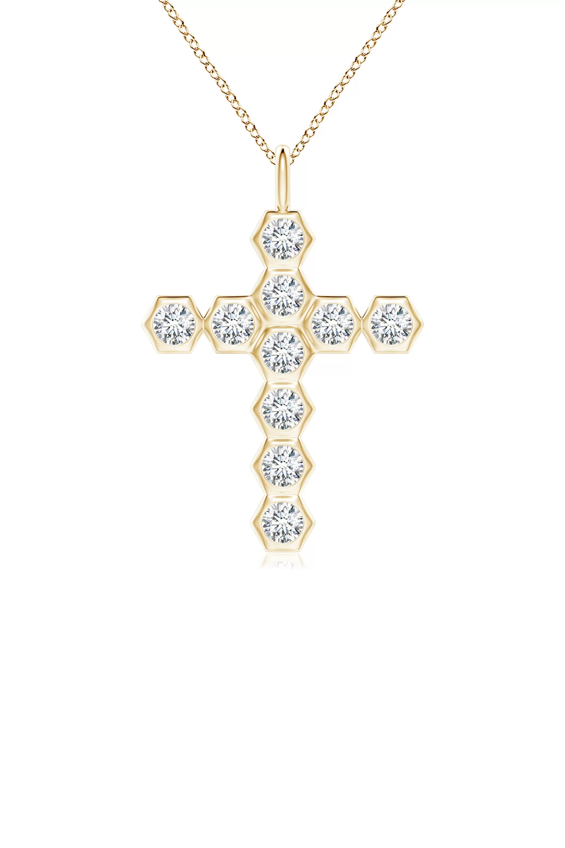 Natori Necklaces | Indochine<Indochine 14k Hexagon Diamond Cross Pendant Necklace 14K Yellow Gold