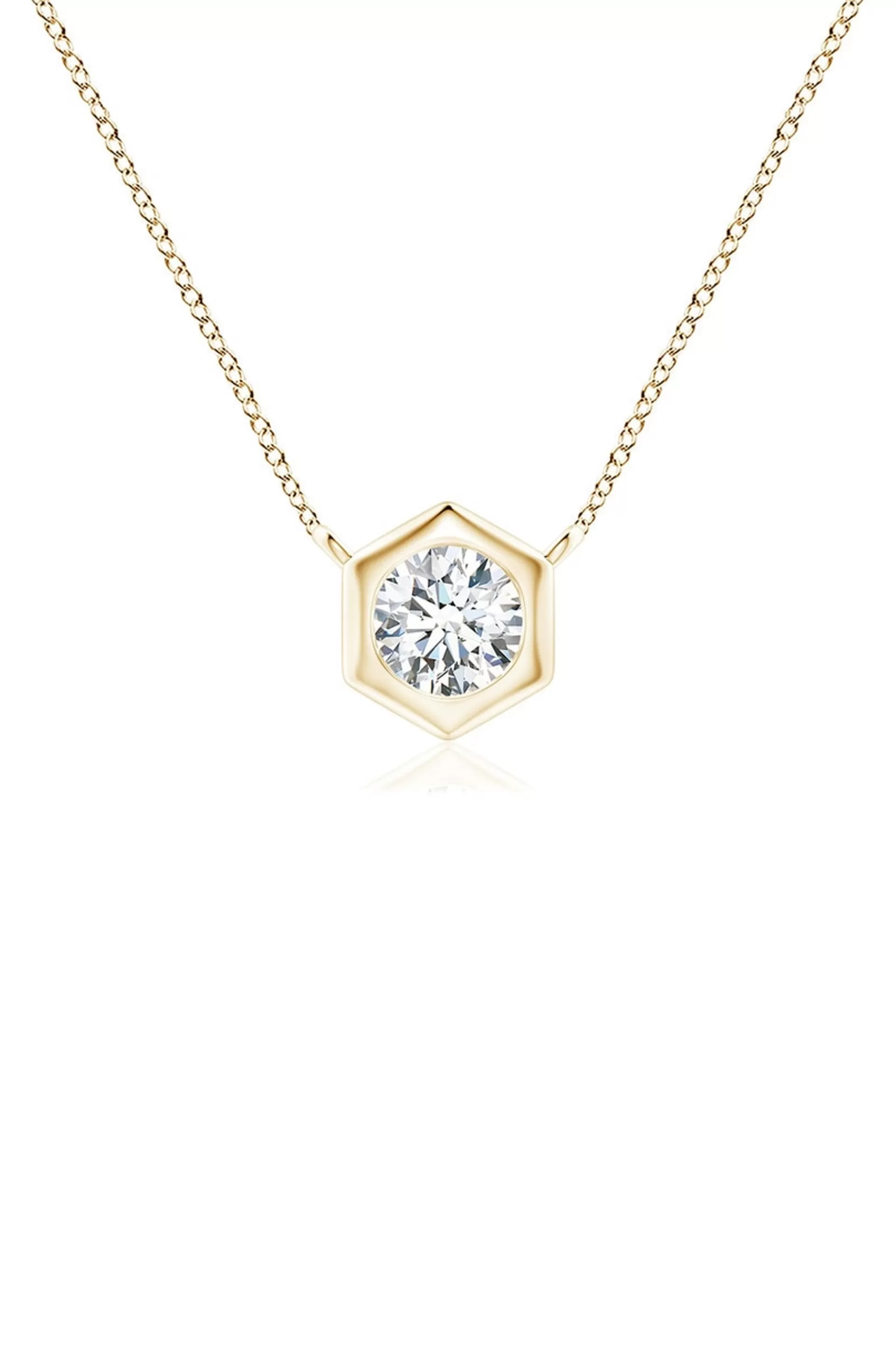 Natori Necklaces | Indochine<Indochine 14k Hexagon Frame Diamond Solitaire Necklace 14K Yellow Gold